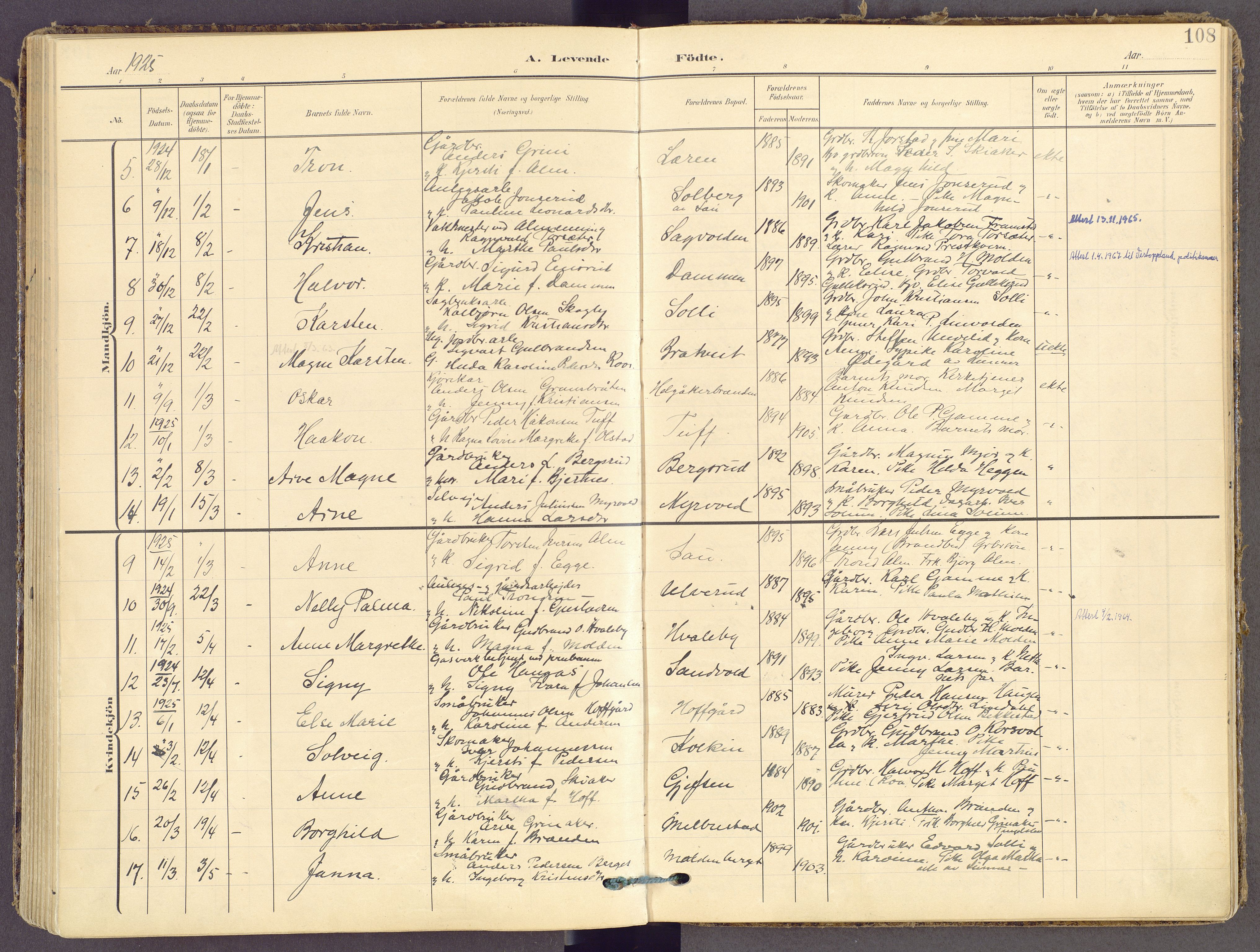 Gran prestekontor, SAH/PREST-112/H/Ha/Haa/L0021: Parish register (official) no. 21, 1908-1932, p. 108