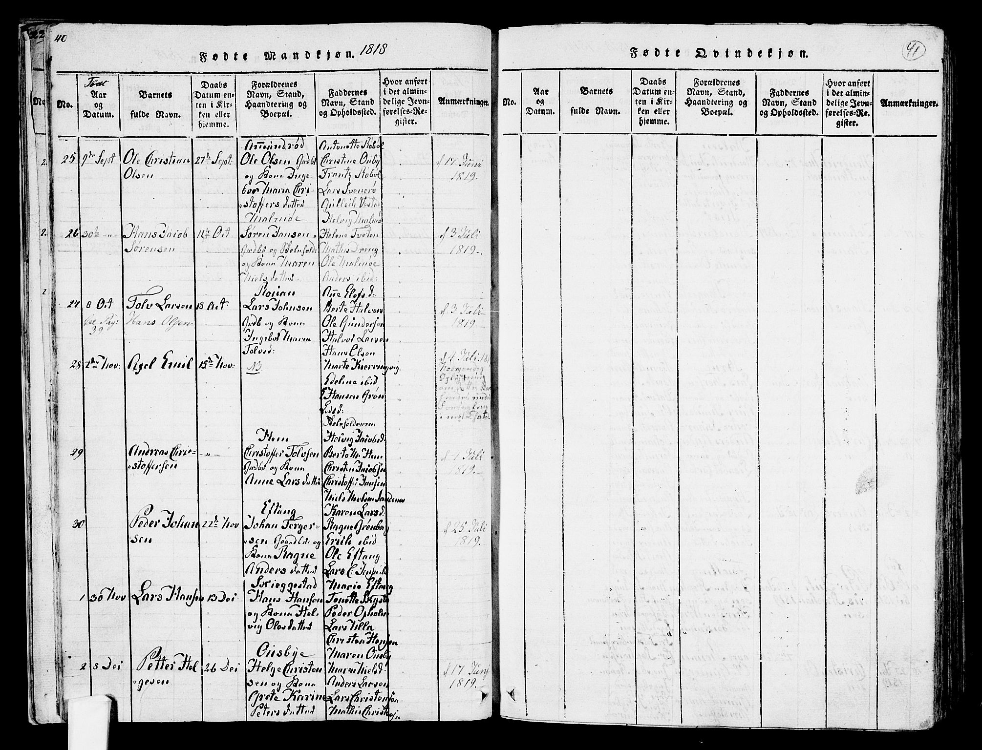 Tjølling kirkebøker, SAKO/A-60/F/Fa/L0005: Parish register (official) no. 5, 1814-1836, p. 40-41