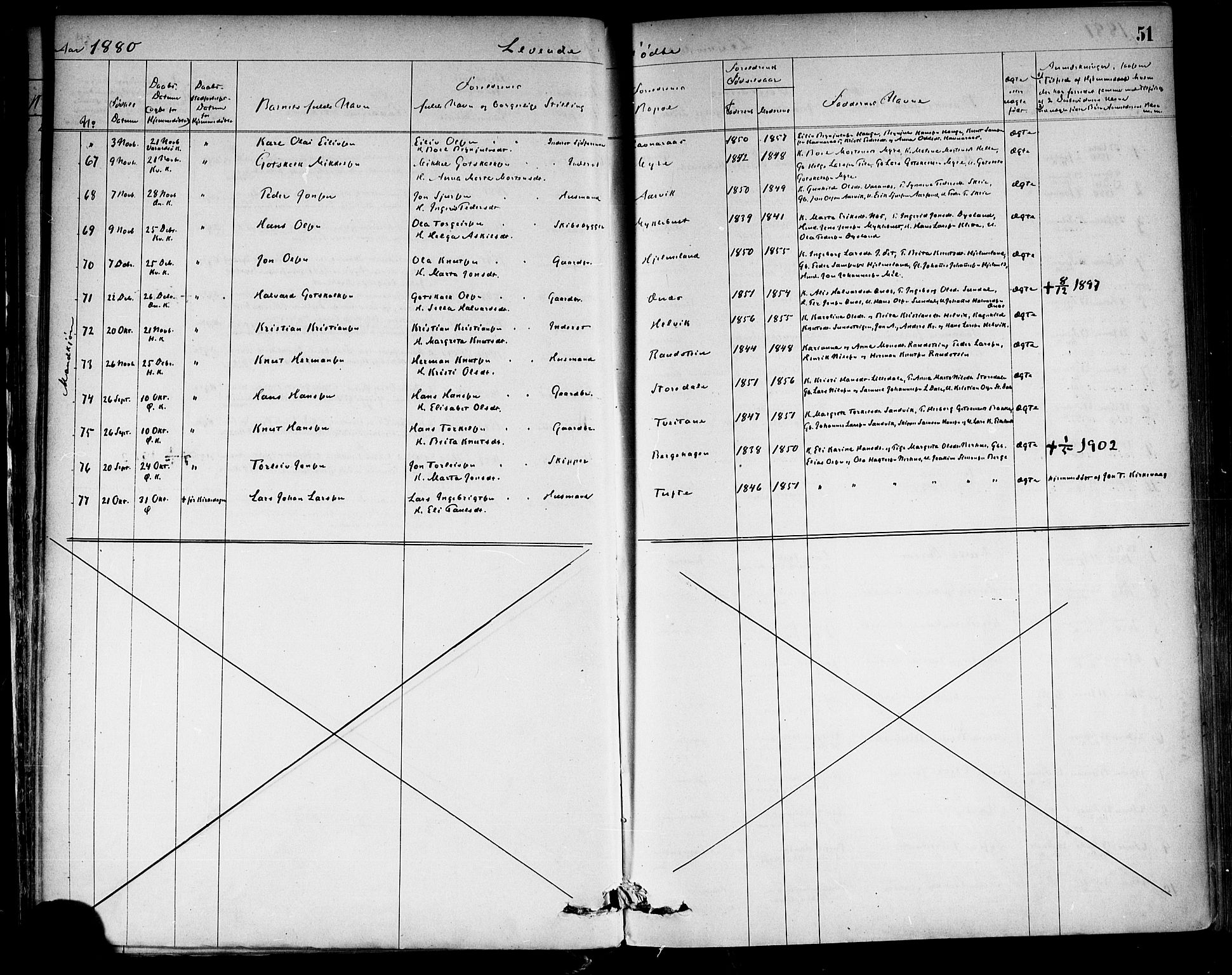 Kvinnherad sokneprestembete, AV/SAB-A-76401/H/Haa: Parish register (official) no. A 9, 1873-1886, p. 51