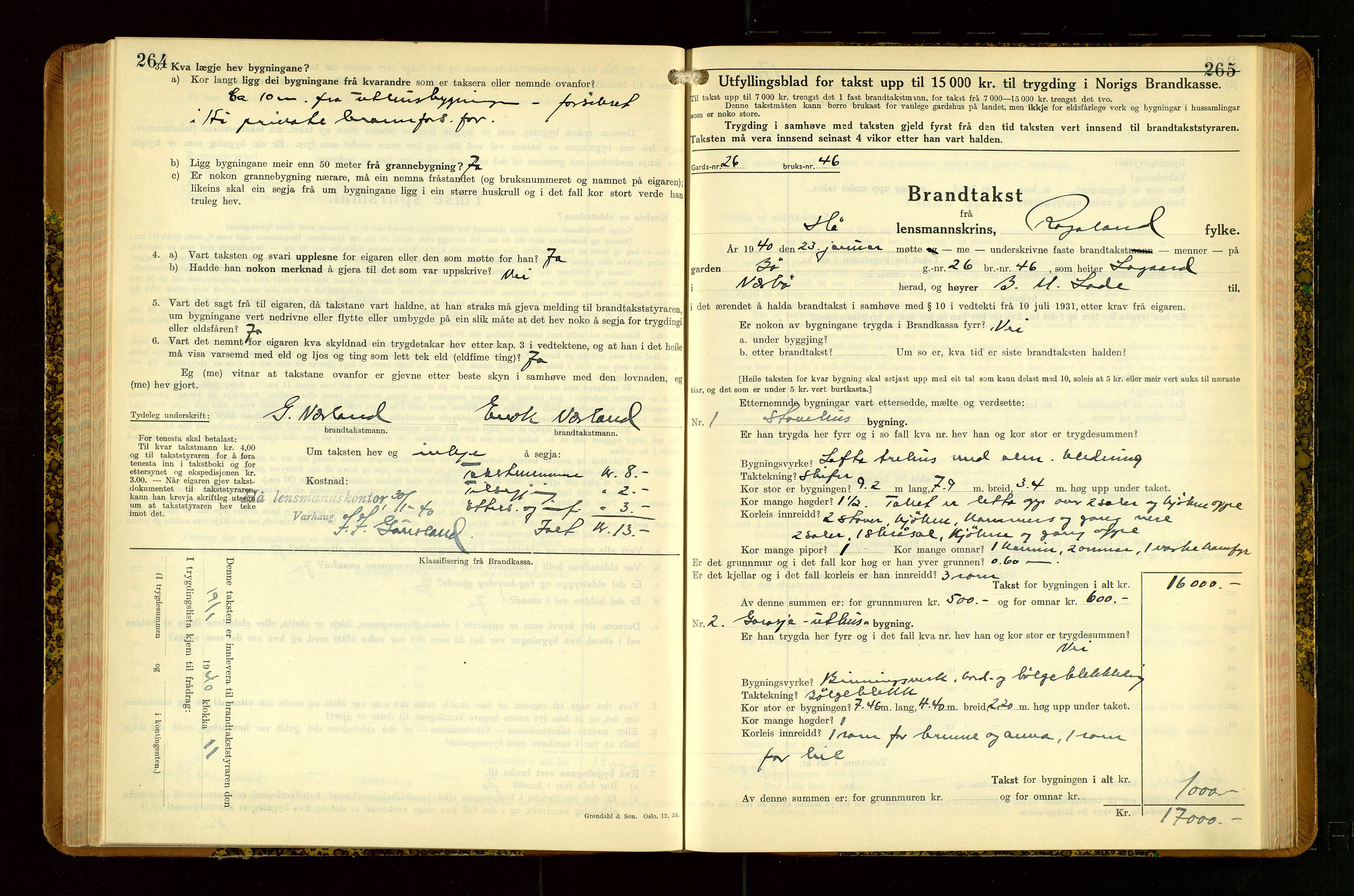 Hå lensmannskontor, SAST/A-100456/Goa/L0007: Takstprotokoll (skjema), 1938-1949, p. 264-265