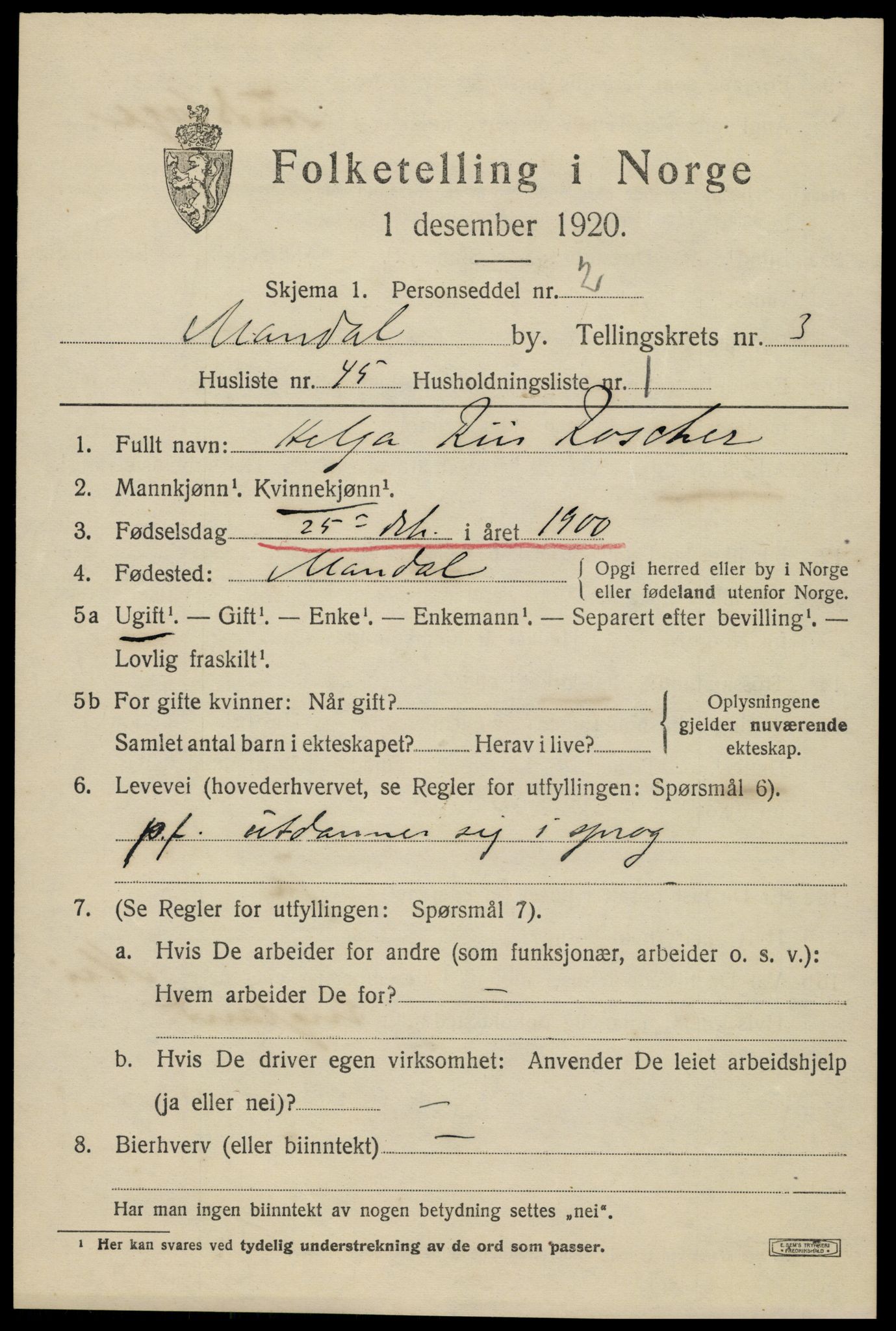 SAK, 1920 census for Mandal, 1920, p. 5893