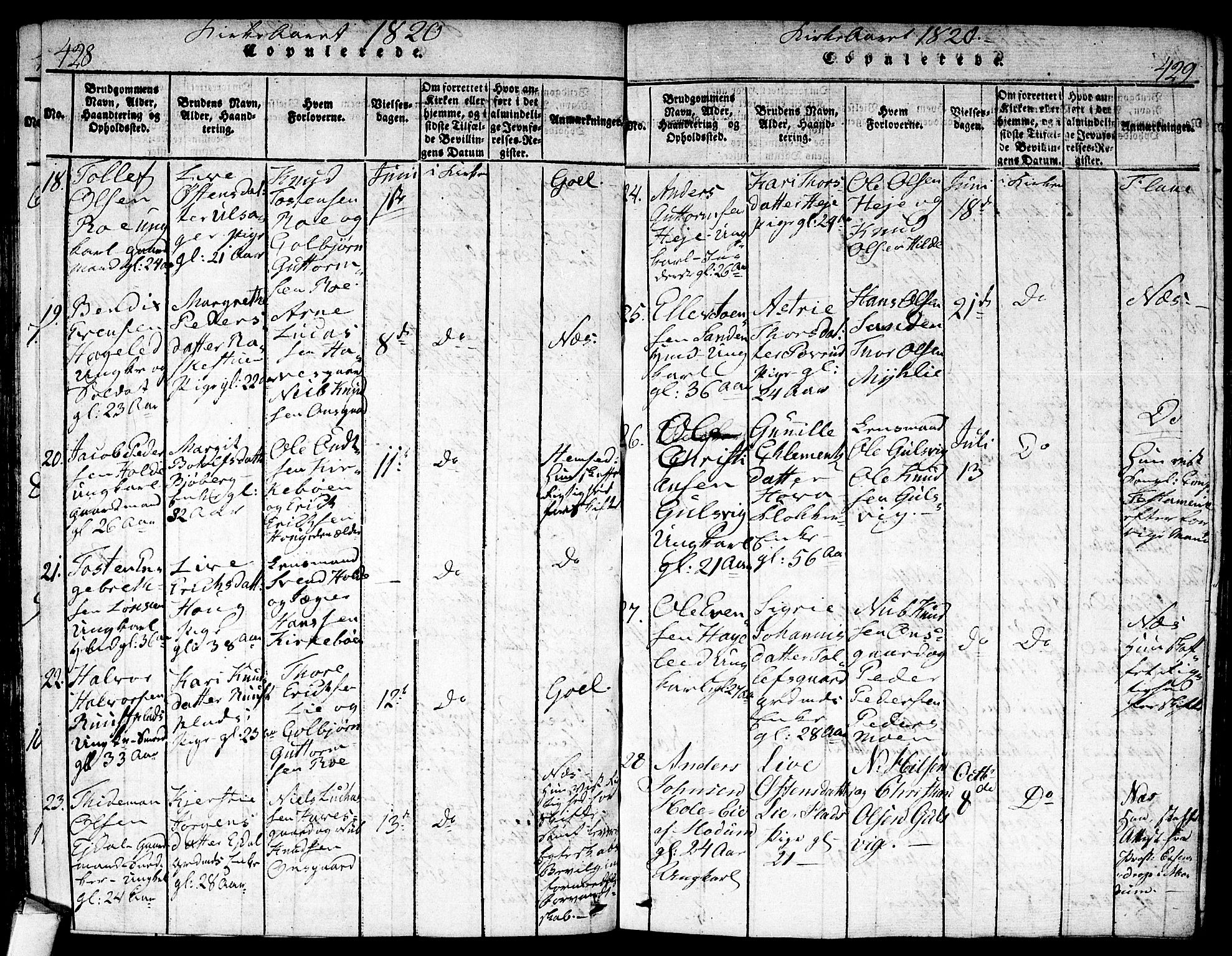 Nes kirkebøker, SAKO/A-236/F/Fa/L0007: Parish register (official) no. 7, 1815-1823, p. 428-429