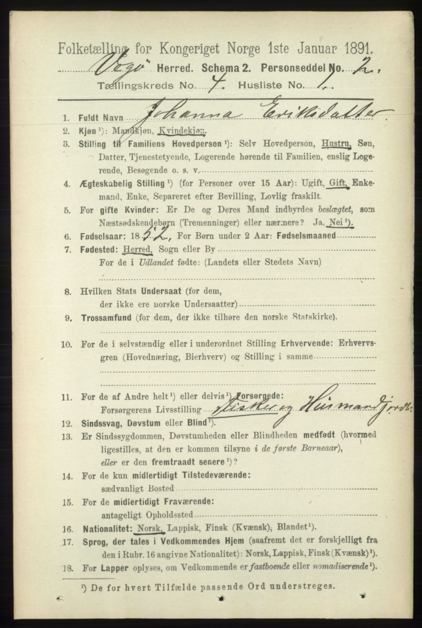 RA, 1891 census for 1815 Vega, 1891, p. 1459