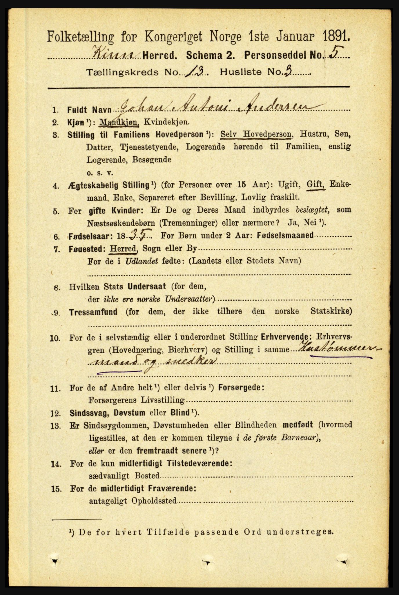 RA, 1891 census for 1437 Kinn, 1891, p. 5068