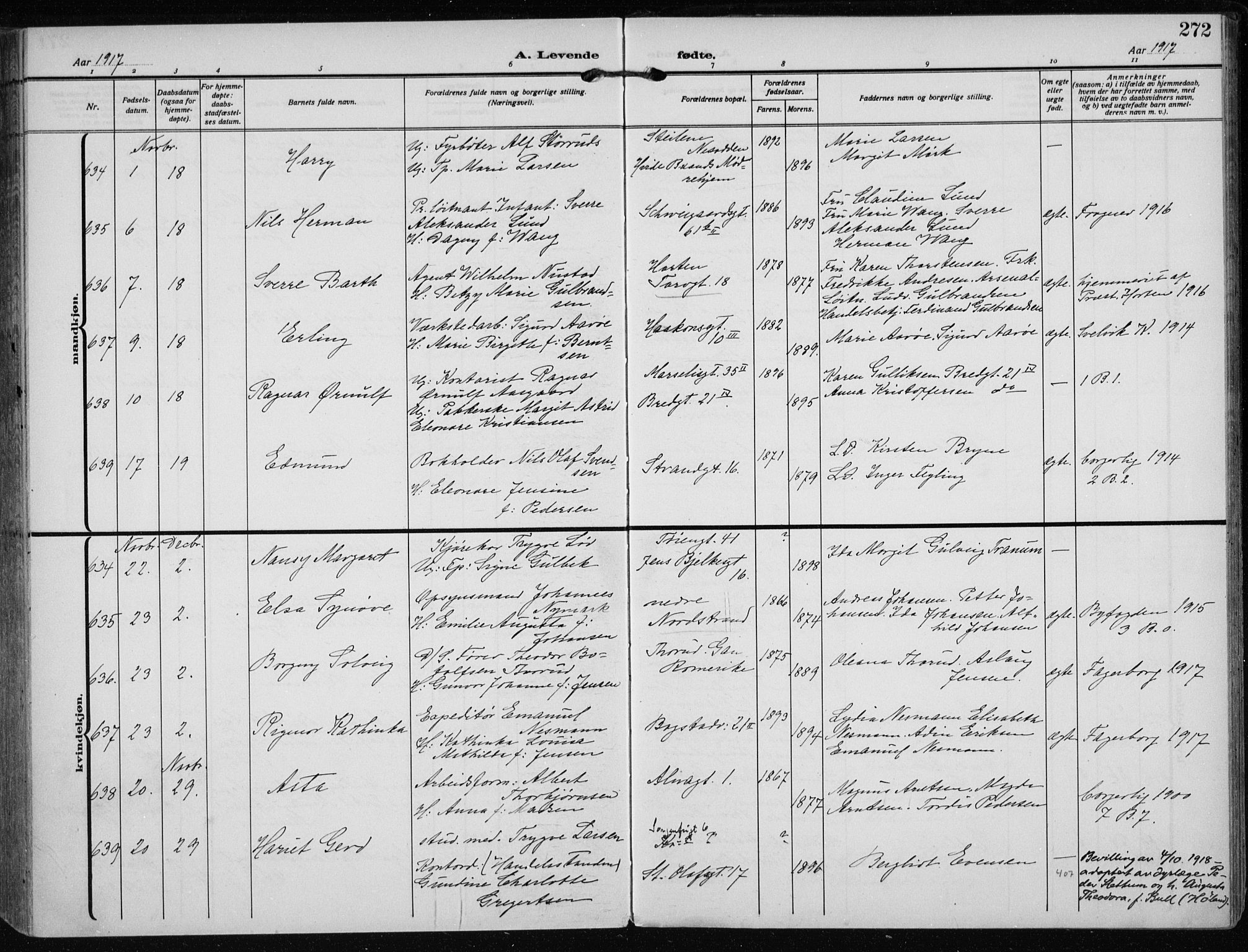 Rikshospitalet prestekontor Kirkebøker, SAO/A-10309b/F/L0016: Parish register (official) no. 16, 1916-1918, p. 272