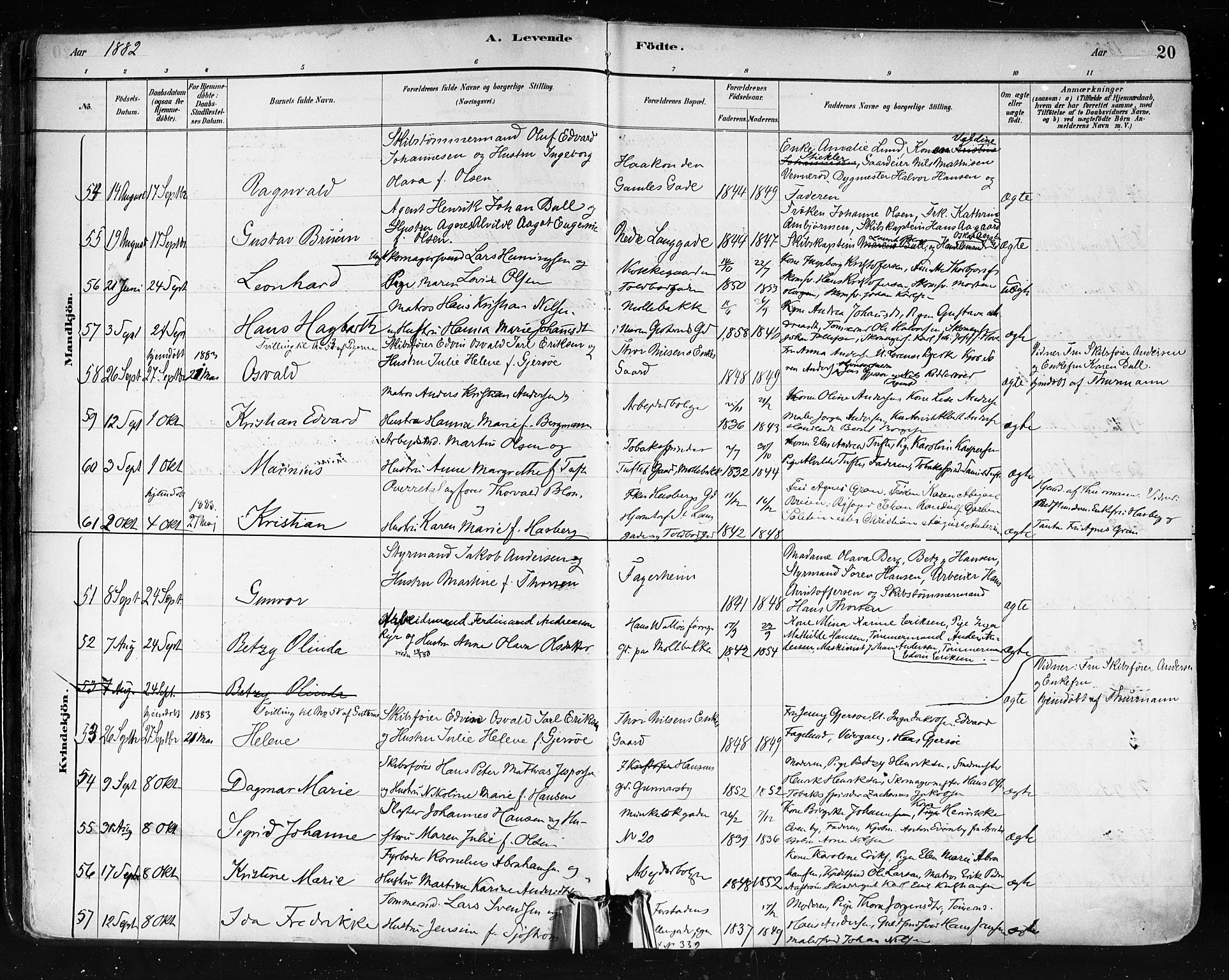 Tønsberg kirkebøker, AV/SAKO-A-330/F/Fa/L0011: Parish register (official) no. I 11, 1881-1890, p. 20