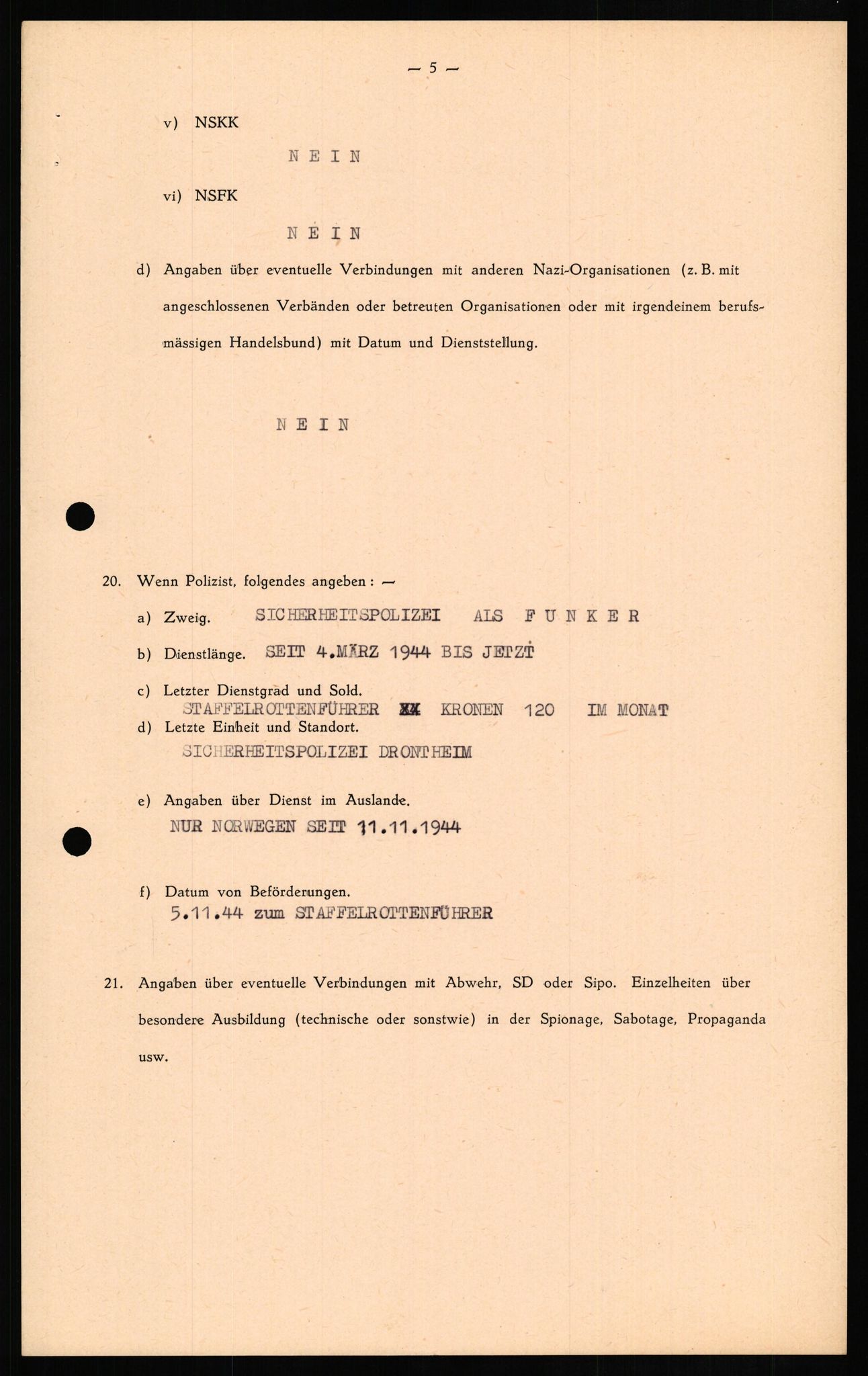 Forsvaret, Forsvarets overkommando II, RA/RAFA-3915/D/Db/L0014: CI Questionaires. Tyske okkupasjonsstyrker i Norge. Tyskere., 1945-1946, p. 511