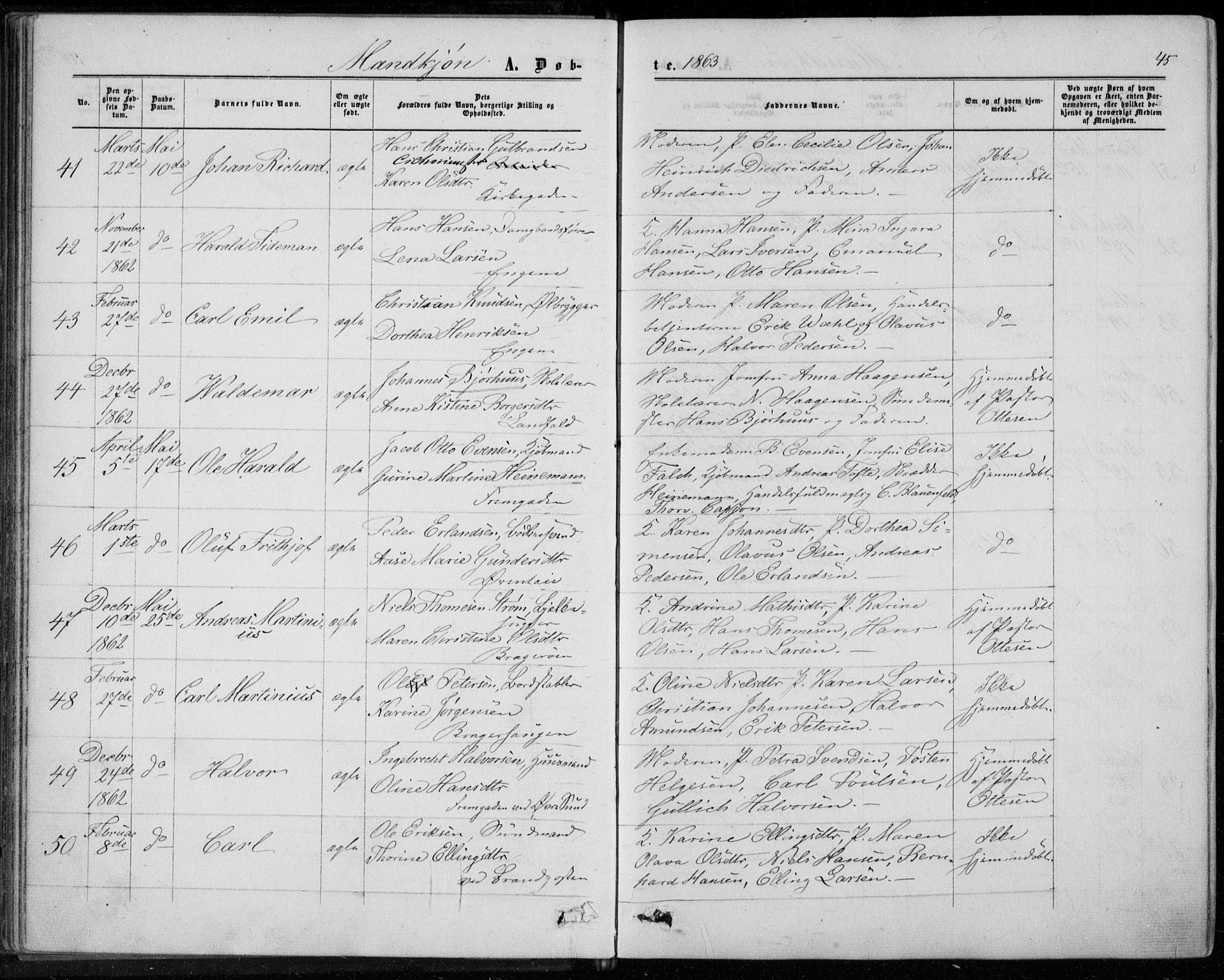 Bragernes kirkebøker, AV/SAKO-A-6/F/Fb/L0003: Parish register (official) no. II 3, 1860-1868, p. 45