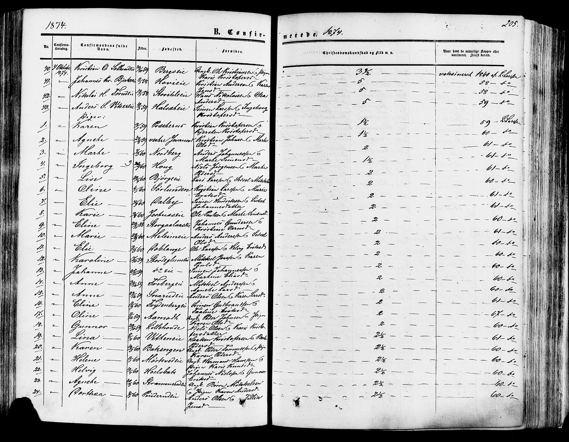 Vang prestekontor, Hedmark, SAH/PREST-008/H/Ha/Haa/L0013: Parish register (official) no. 13, 1855-1879, p. 205