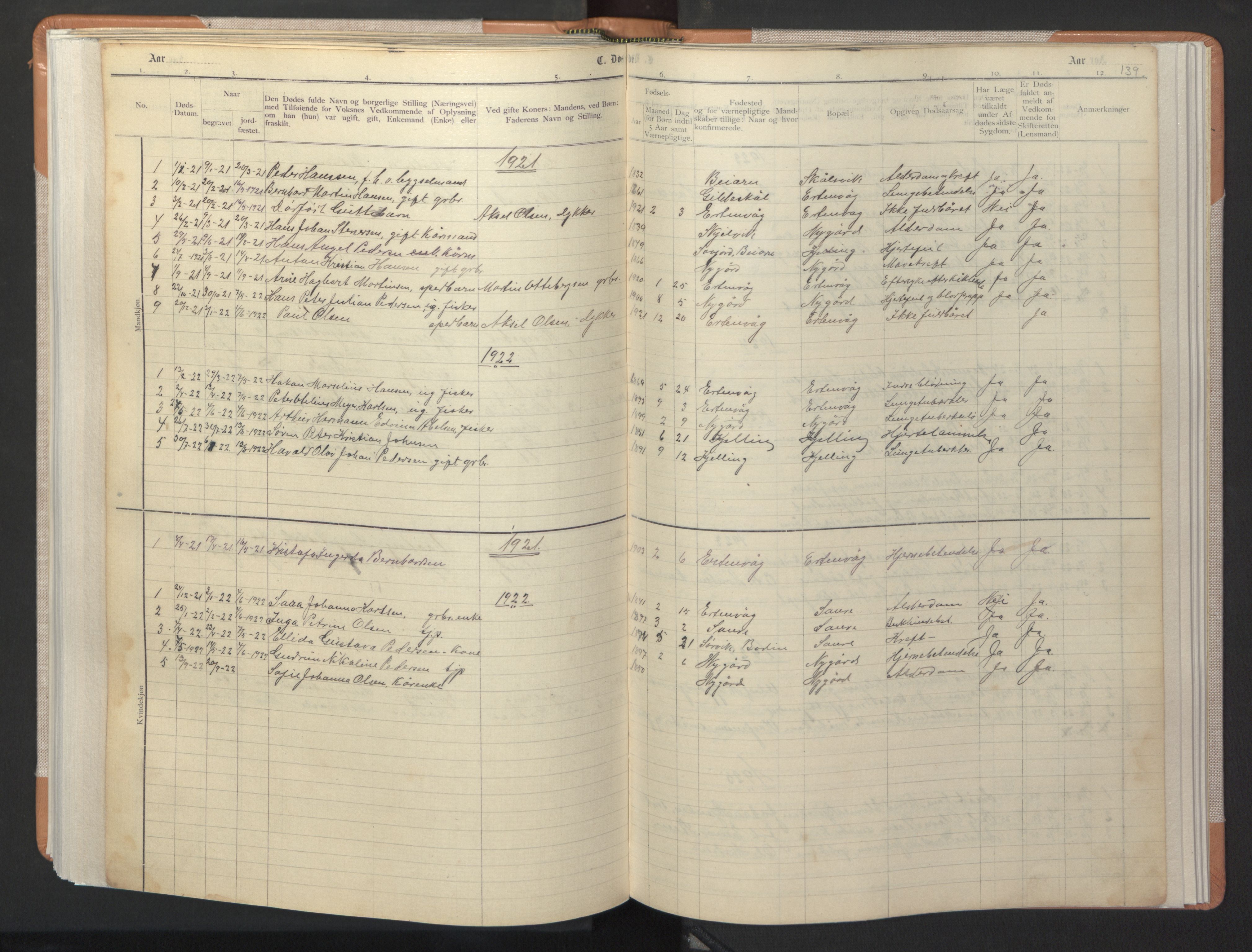 Ministerialprotokoller, klokkerbøker og fødselsregistre - Nordland, SAT/A-1459/806/L0117: Parish register (copy) no. 806C01, 1905-1957, p. 139