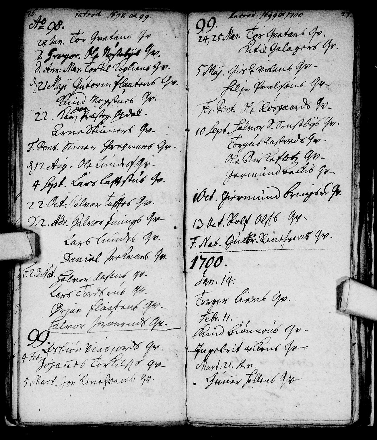 Nore kirkebøker, SAKO/A-238/F/Fc/L0001: Parish register (official) no. III 1, 1696-1714, p. 26-27