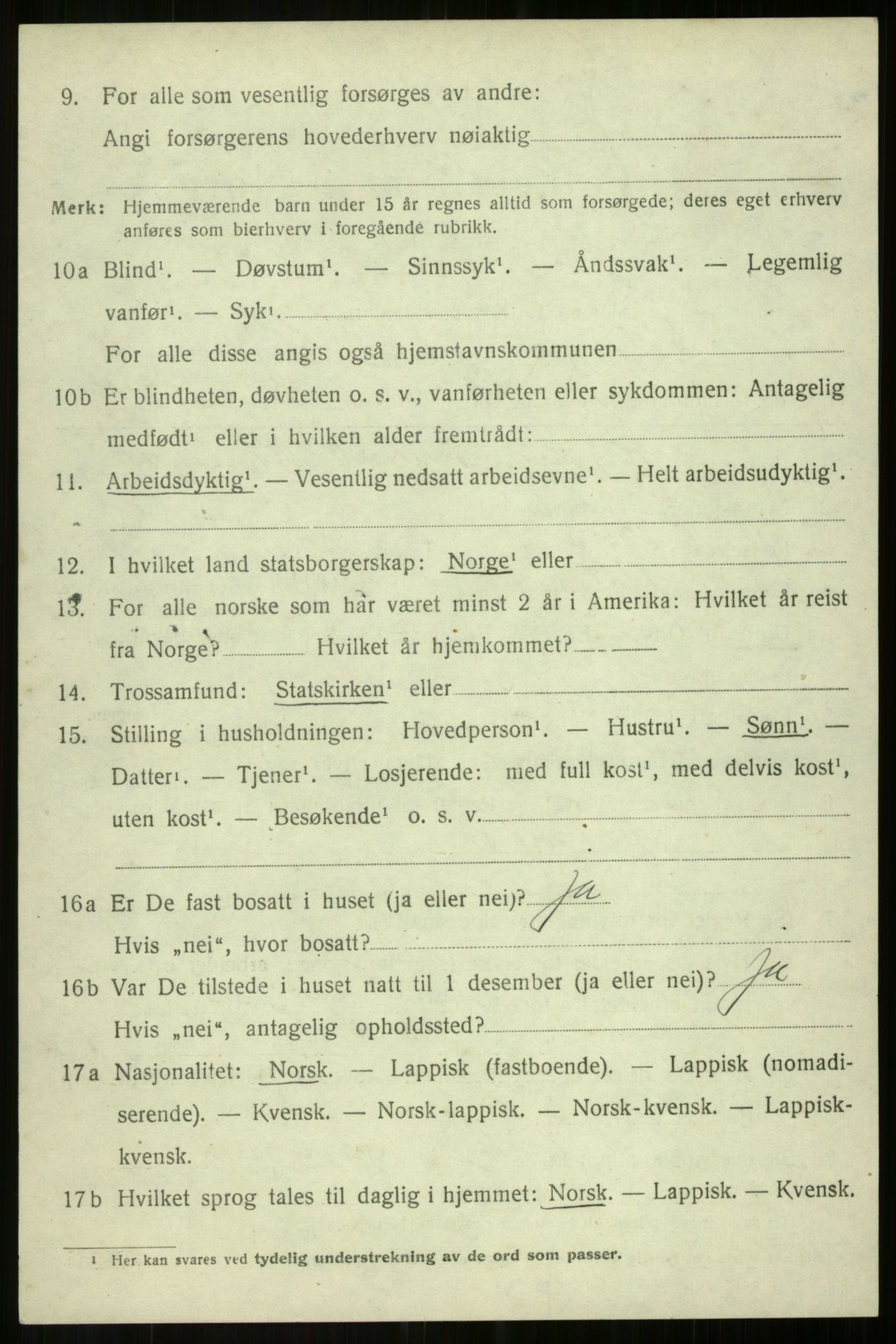 SATØ, 1920 census for Salangen, 1920, p. 2307