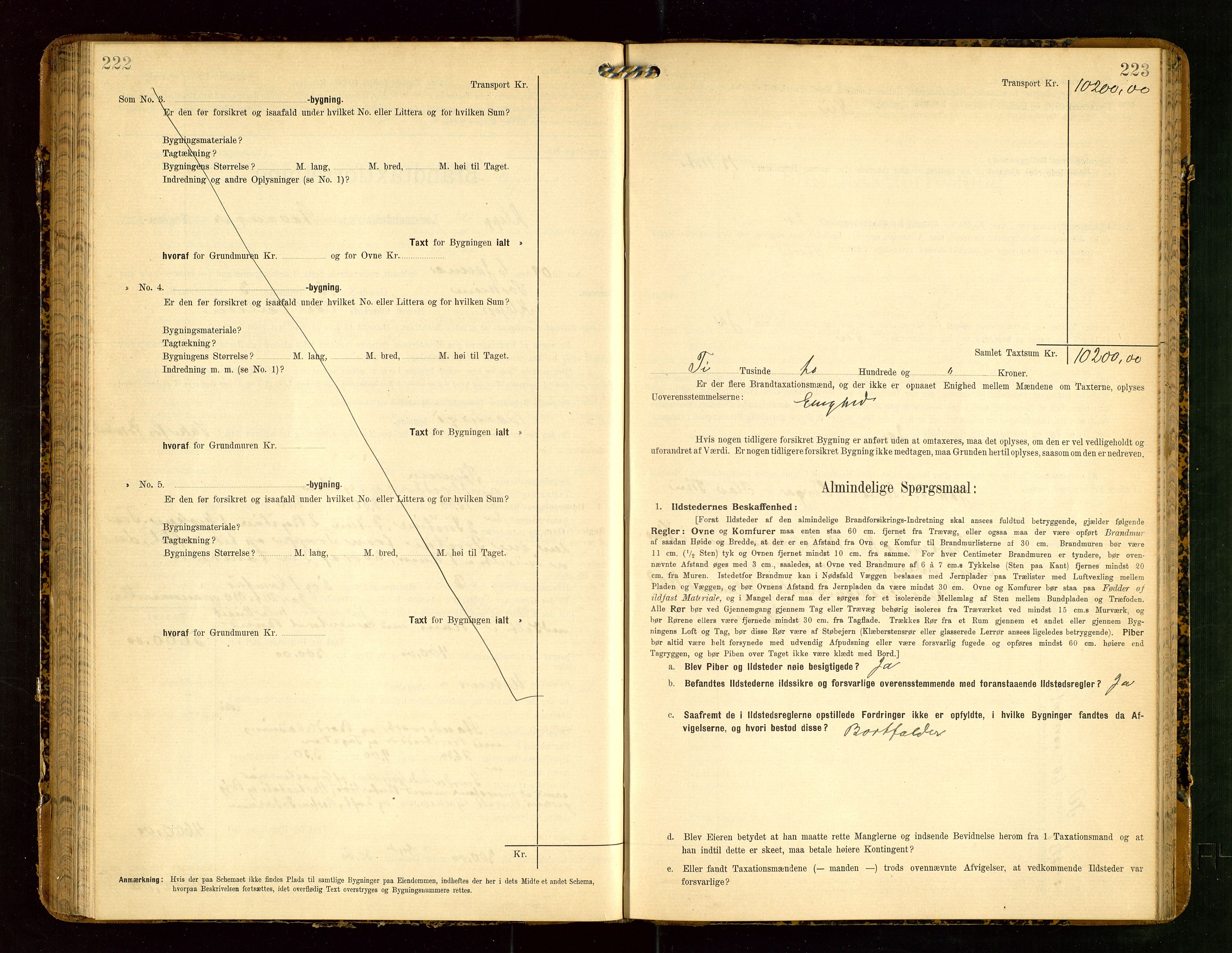 Klepp lensmannskontor, SAST/A-100163/Goc/L0004: "Brandtaxationsprotokol" m/register, 1906-1908, p. 222-223