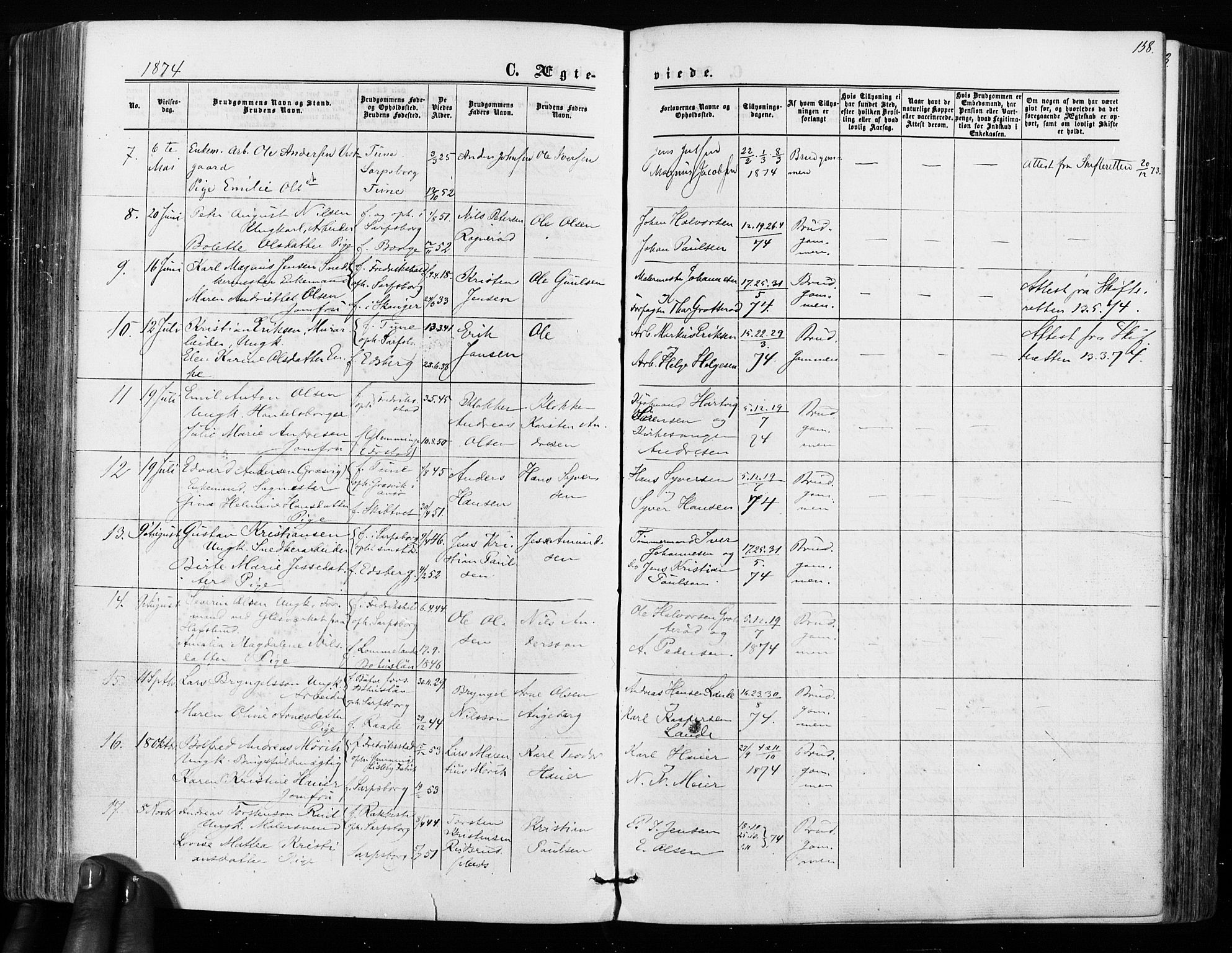 Sarpsborg prestekontor Kirkebøker, AV/SAO-A-2006/F/Fa/L0002: Parish register (official) no. 2, 1869-1877, p. 158