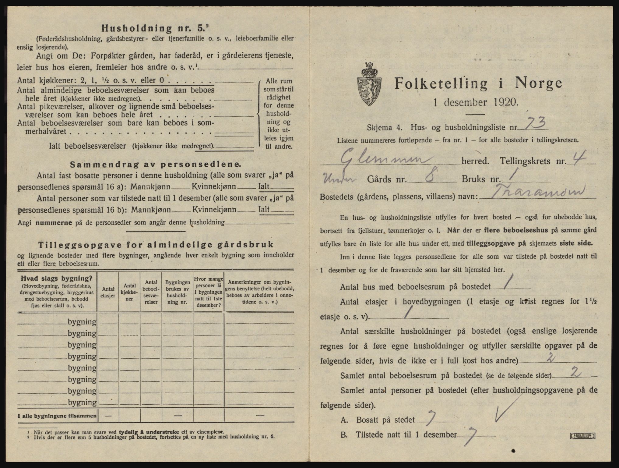 SAO, 1920 census for Glemmen, 1920, p. 1333