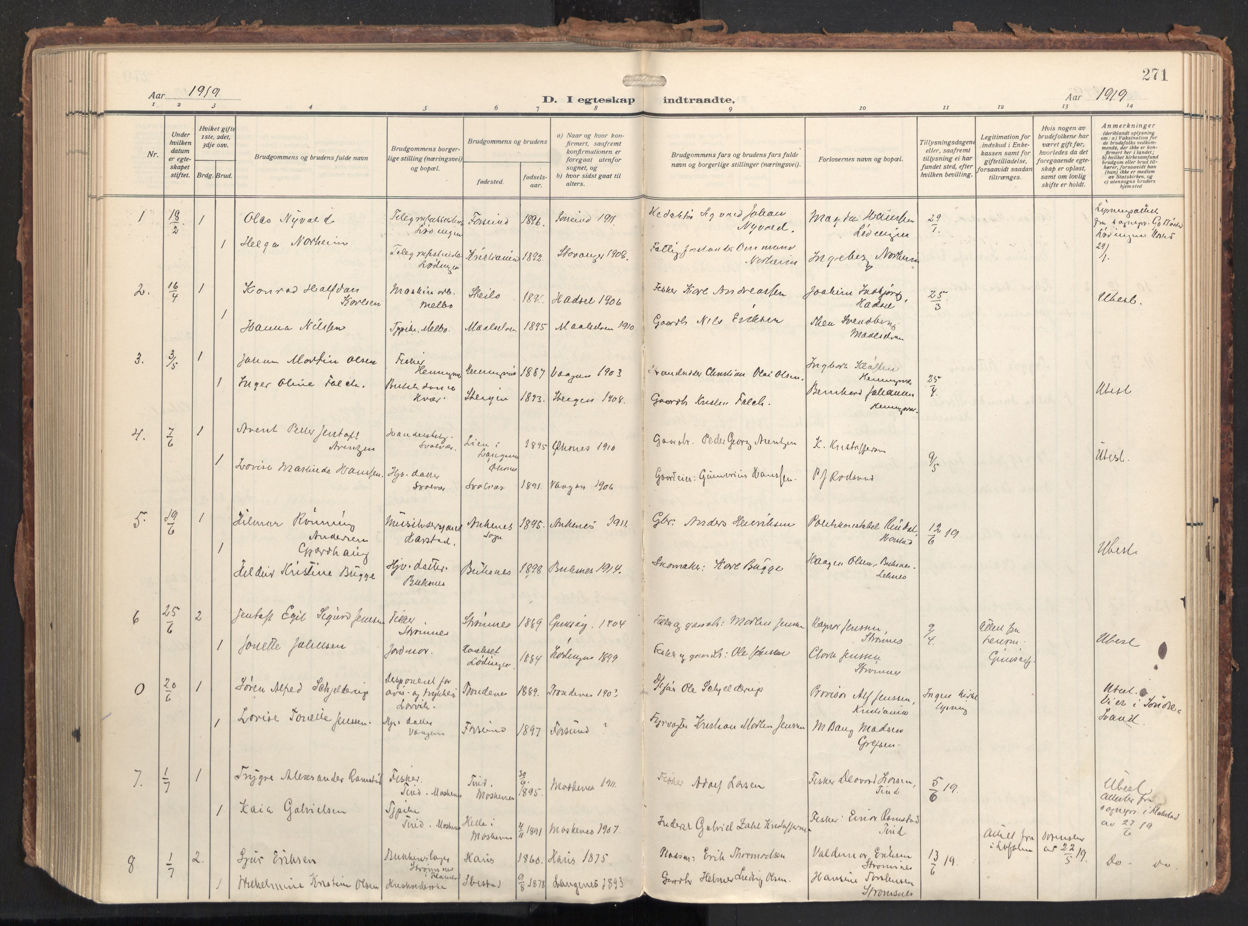 Ministerialprotokoller, klokkerbøker og fødselsregistre - Nordland, SAT/A-1459/874/L1064: Parish register (official) no. 874A08, 1915-1926, p. 271
