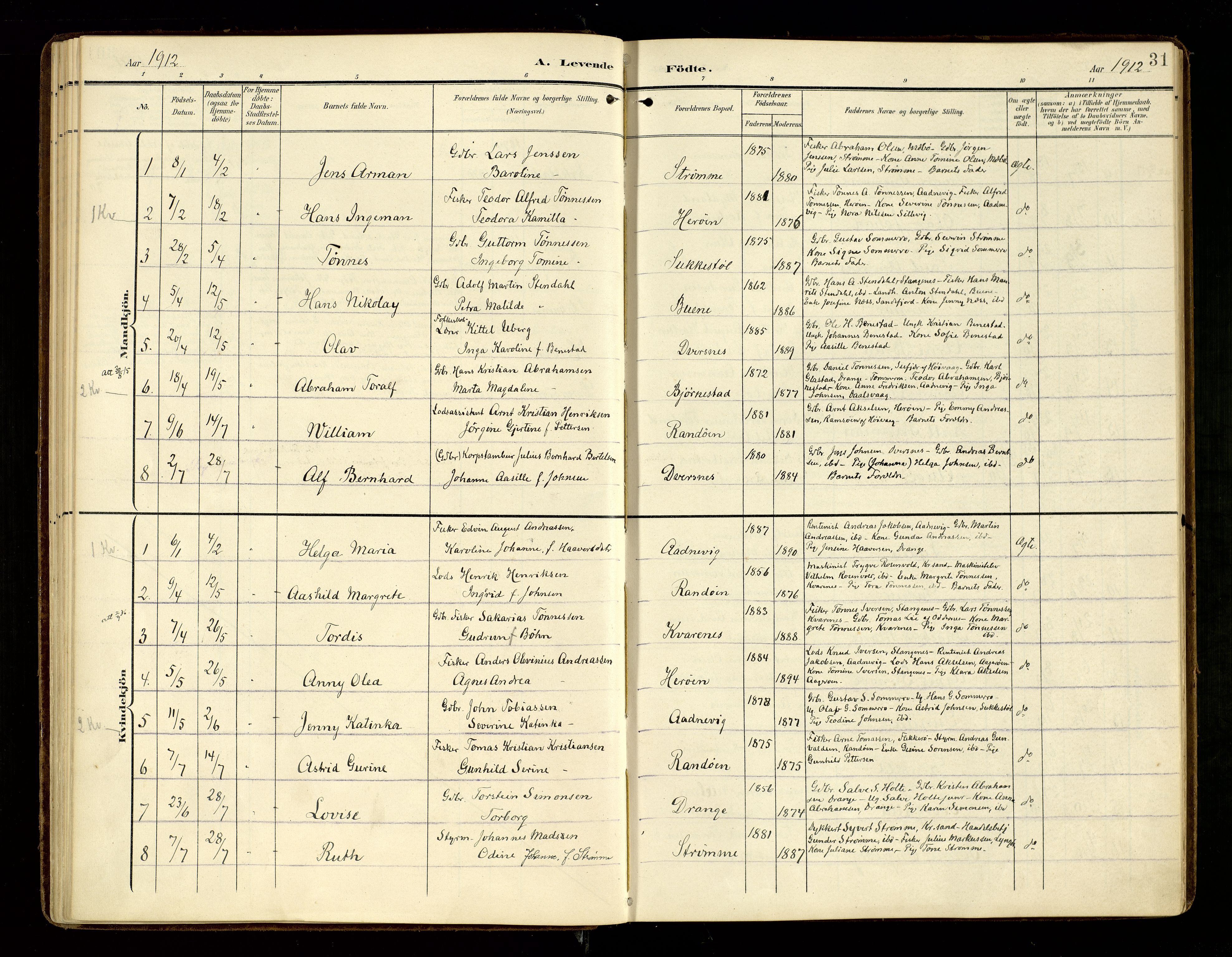 Oddernes sokneprestkontor, SAK/1111-0033/F/Fa/Fab/L0003: Parish register (official) no. A 3, 1903-1916, p. 31