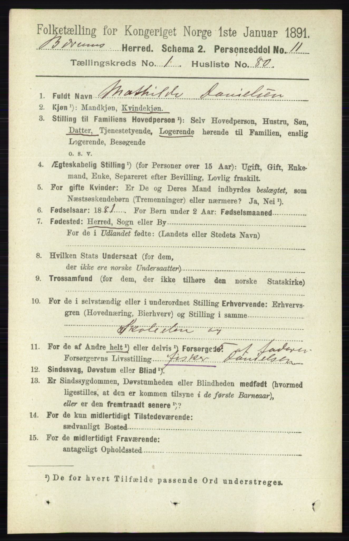 RA, 1891 census for 0219 Bærum, 1891, p. 837