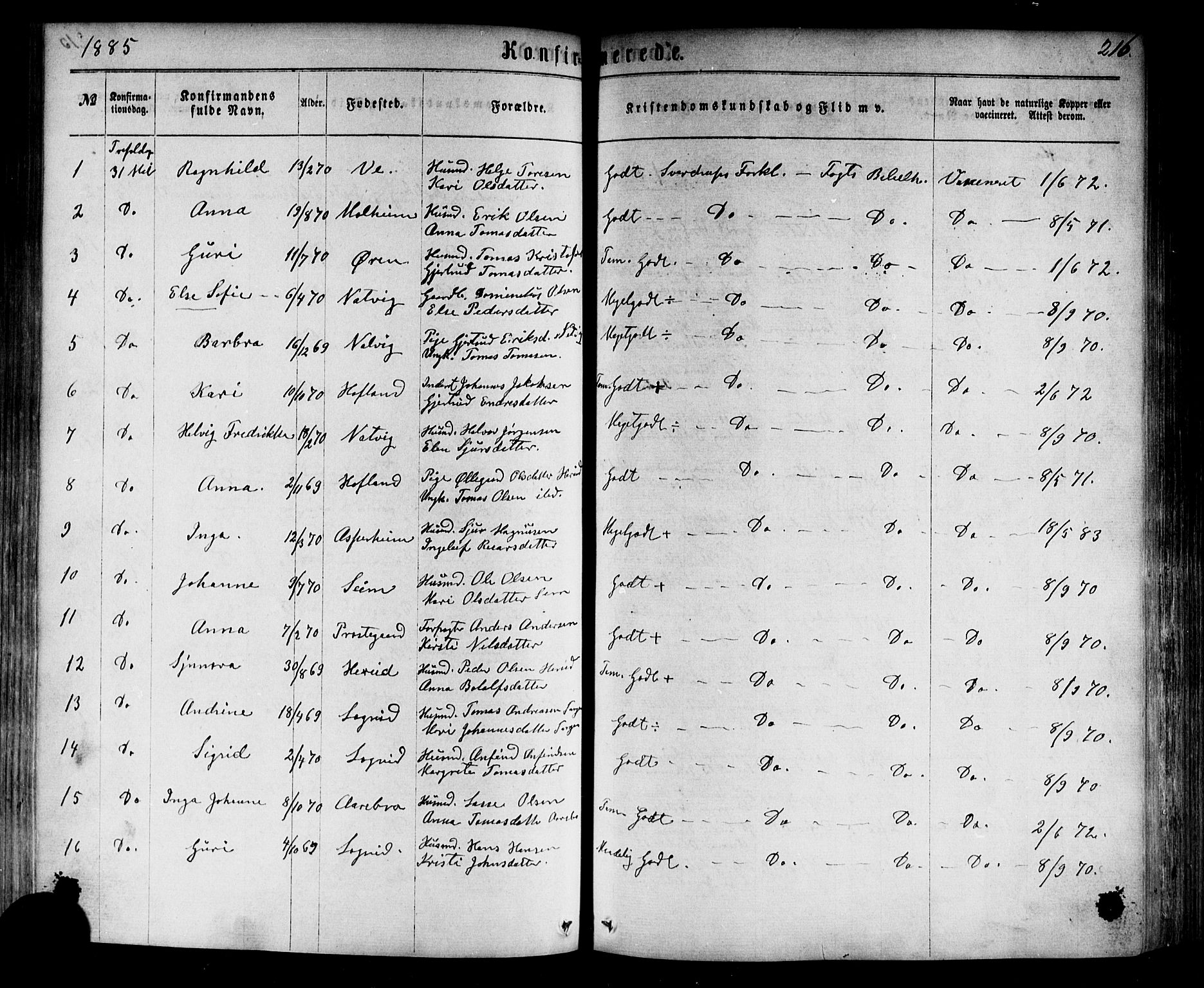 Årdal sokneprestembete, SAB/A-81701: Parish register (official) no. A 3, 1863-1886, p. 216