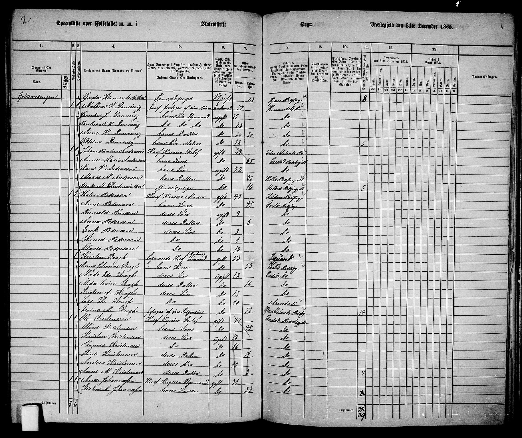 RA, 1865 census for Øyestad, 1865, p. 219