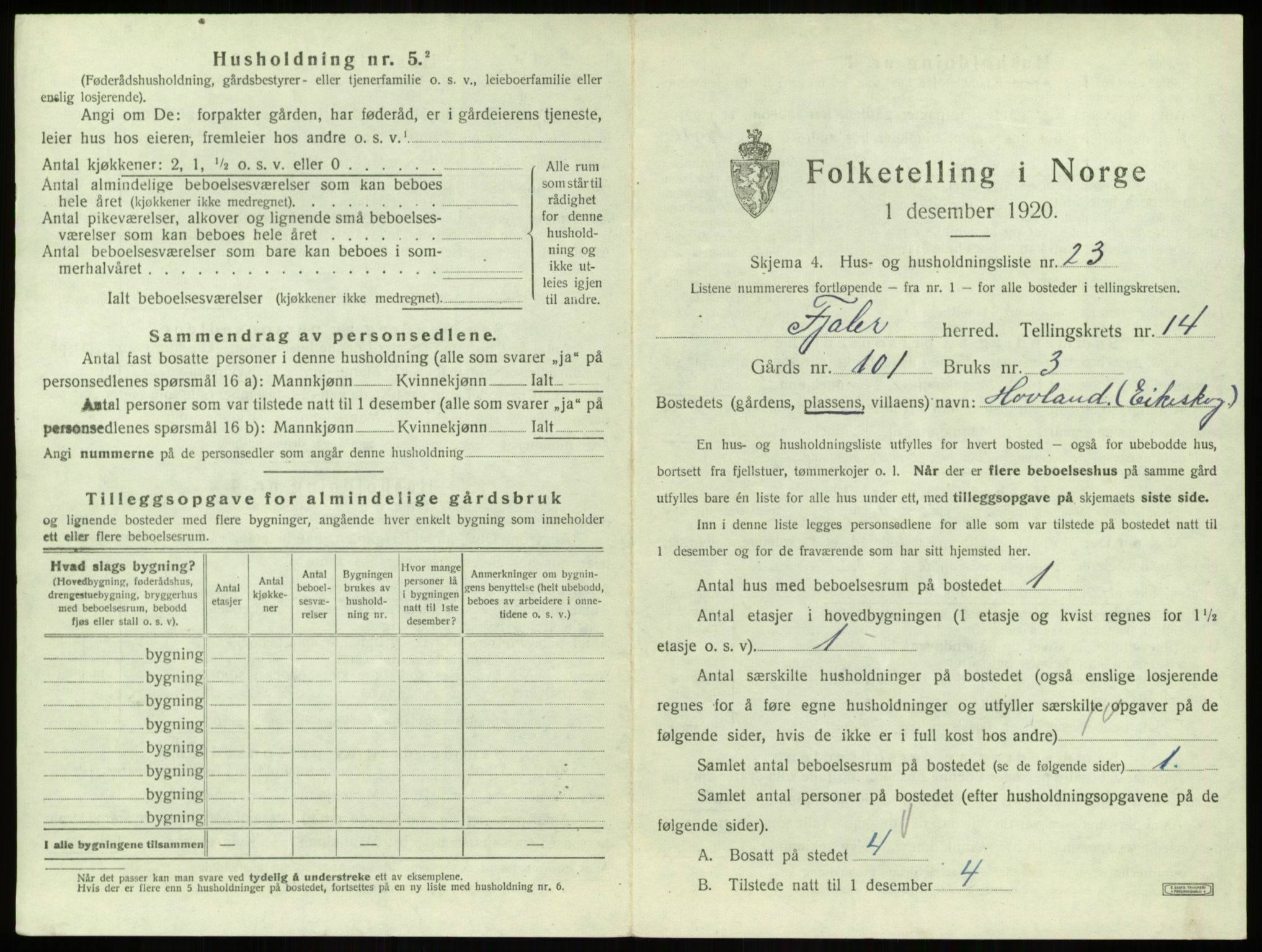 SAB, 1920 census for Fjaler, 1920, p. 1203