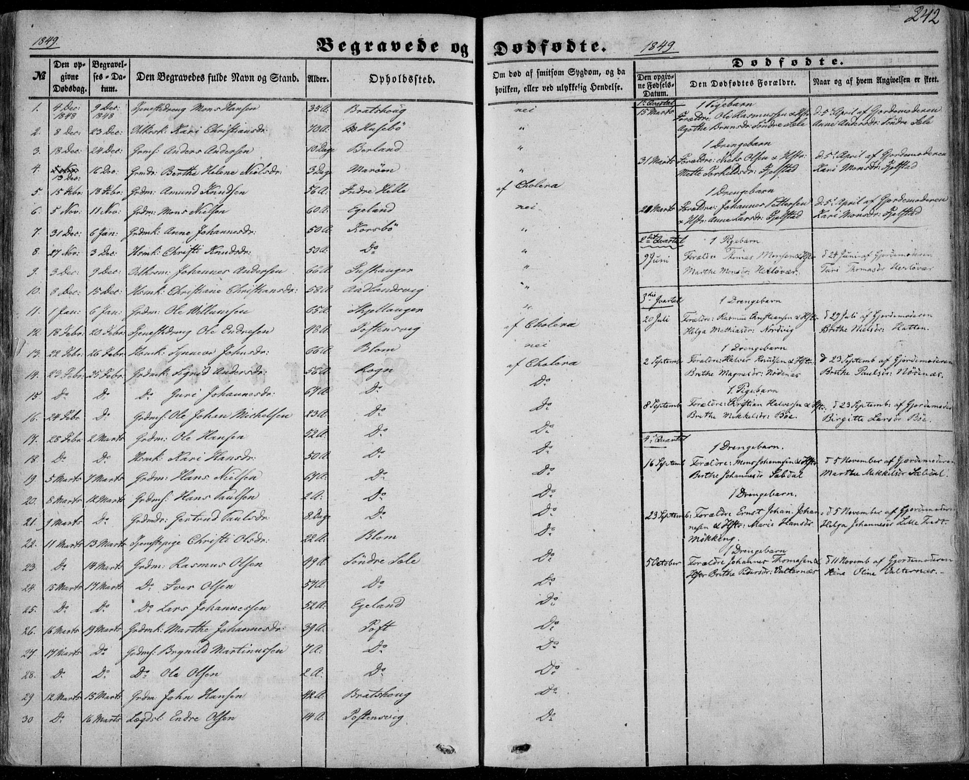 Manger sokneprestembete, SAB/A-76801/H/Haa: Parish register (official) no. A 6, 1849-1859, p. 242
