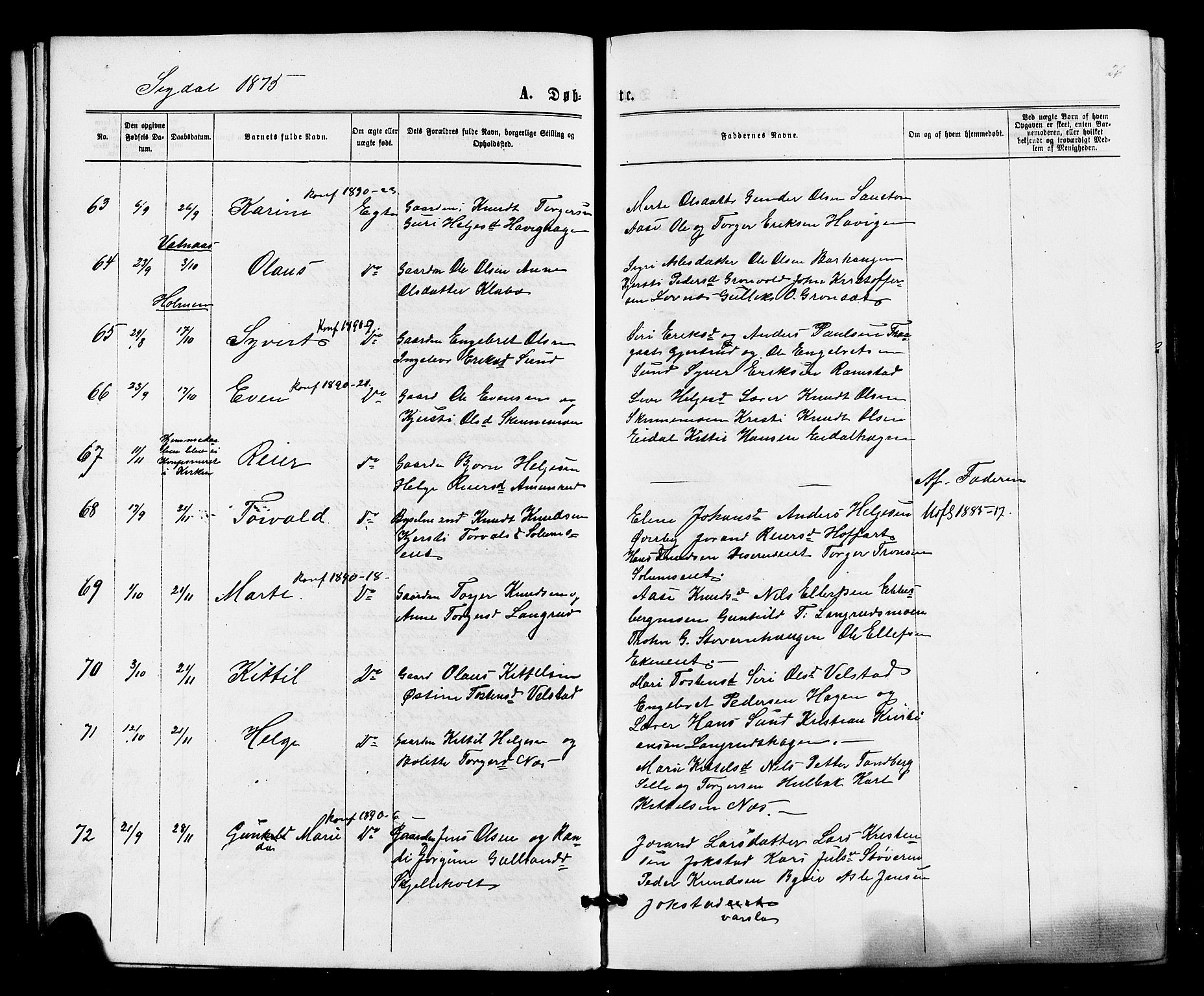 Sigdal kirkebøker, AV/SAKO-A-245/F/Fa/L0010: Parish register (official) no. I 10 /1, 1872-1878, p. 26