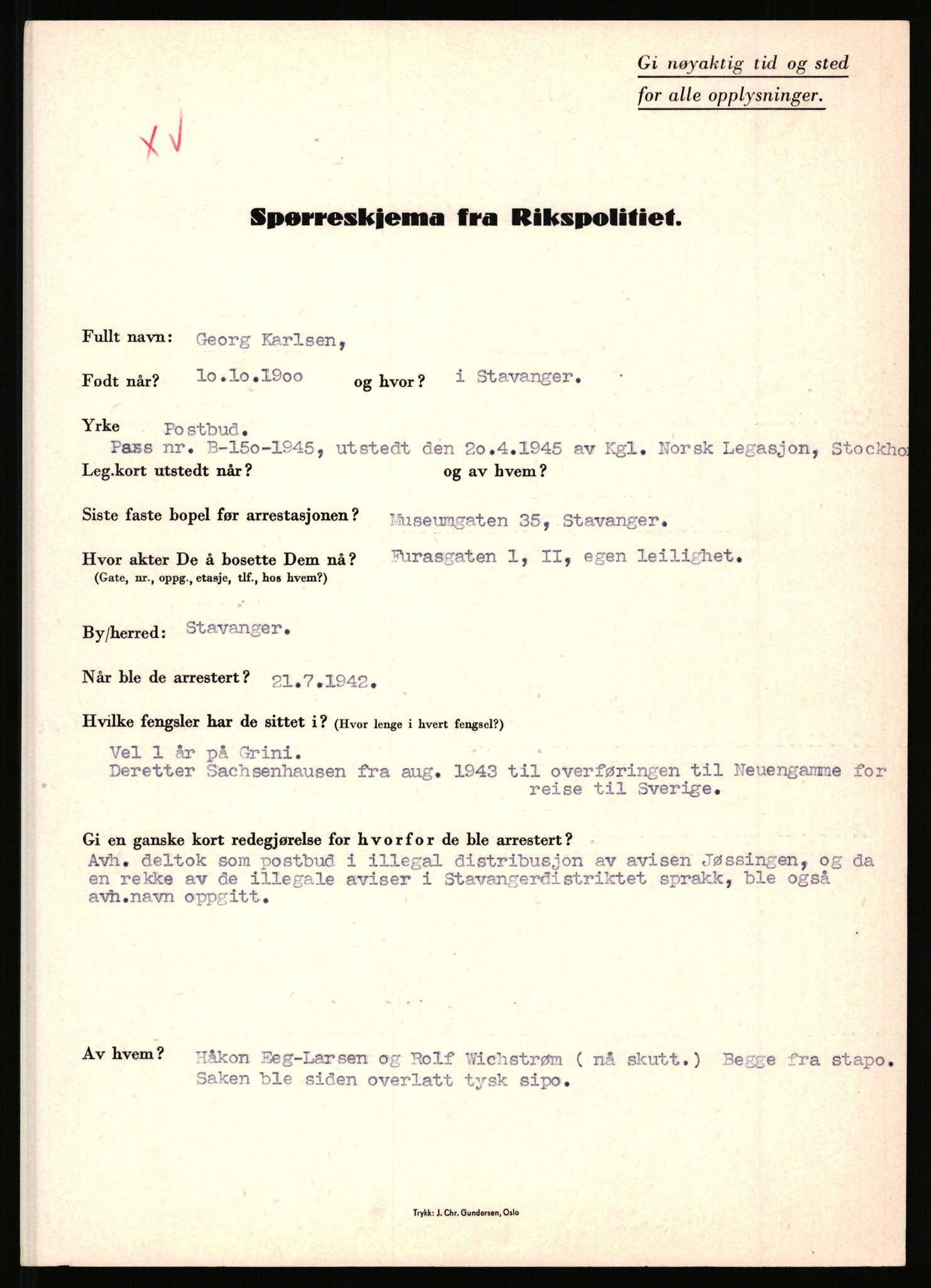 Rikspolitisjefen, AV/RA-S-1560/L/L0009: Karlsen, Aksel Emanuel - Kristiansen, Øivind Vetre, 1940-1945, p. 41