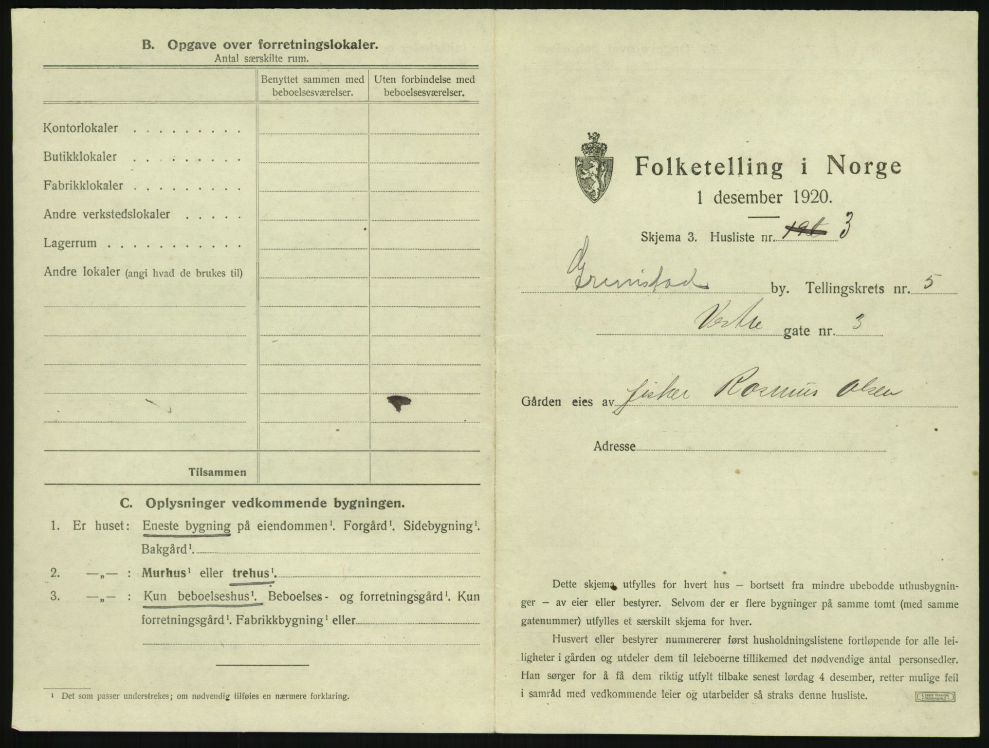 SAK, 1920 census for Grimstad, 1920, p. 781