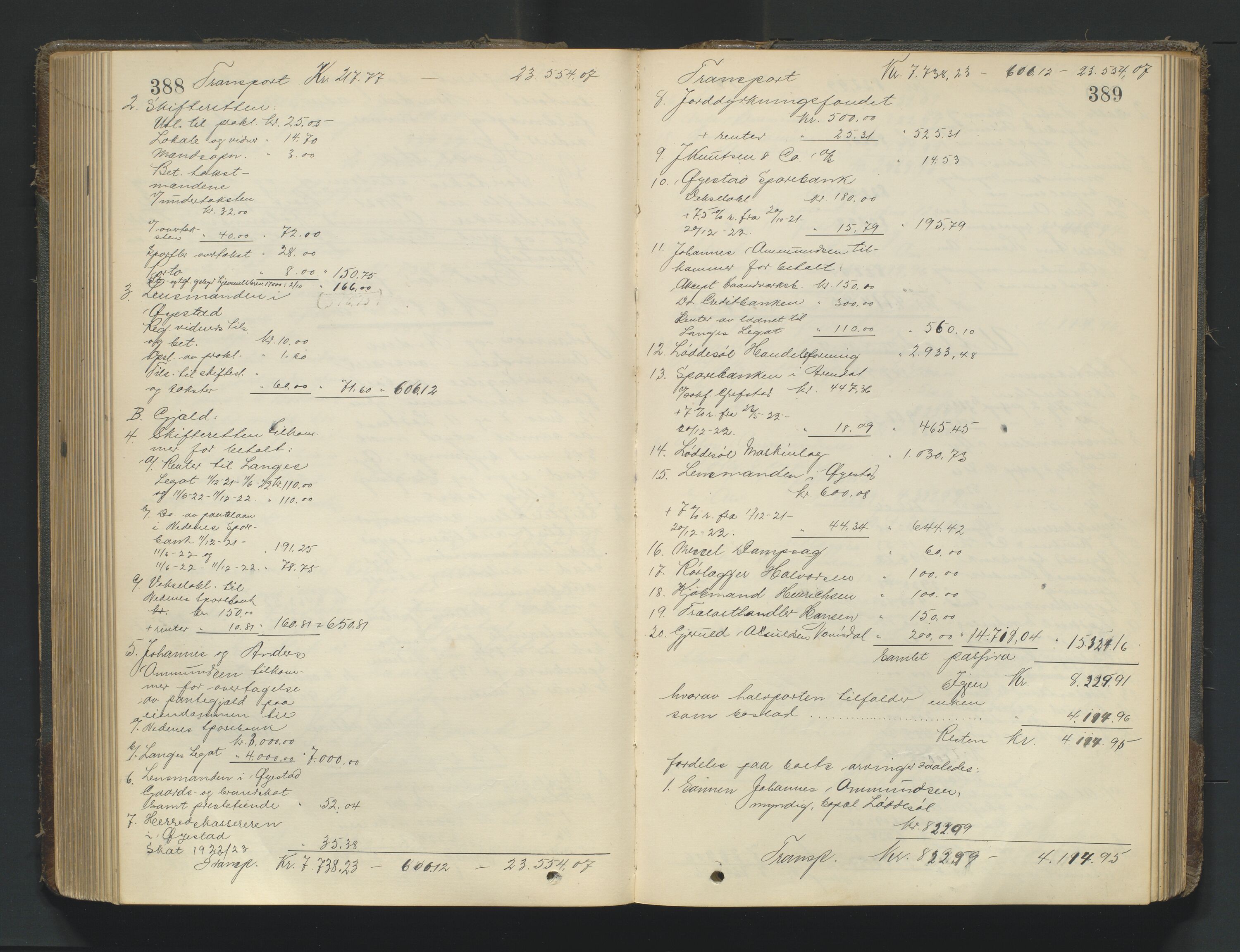 Nedenes sorenskriveri, AV/SAK-1221-0006/H/Hc/L0022: Skifteutlodningsprotokoll nr 8, 1919-1926, p. 388-389