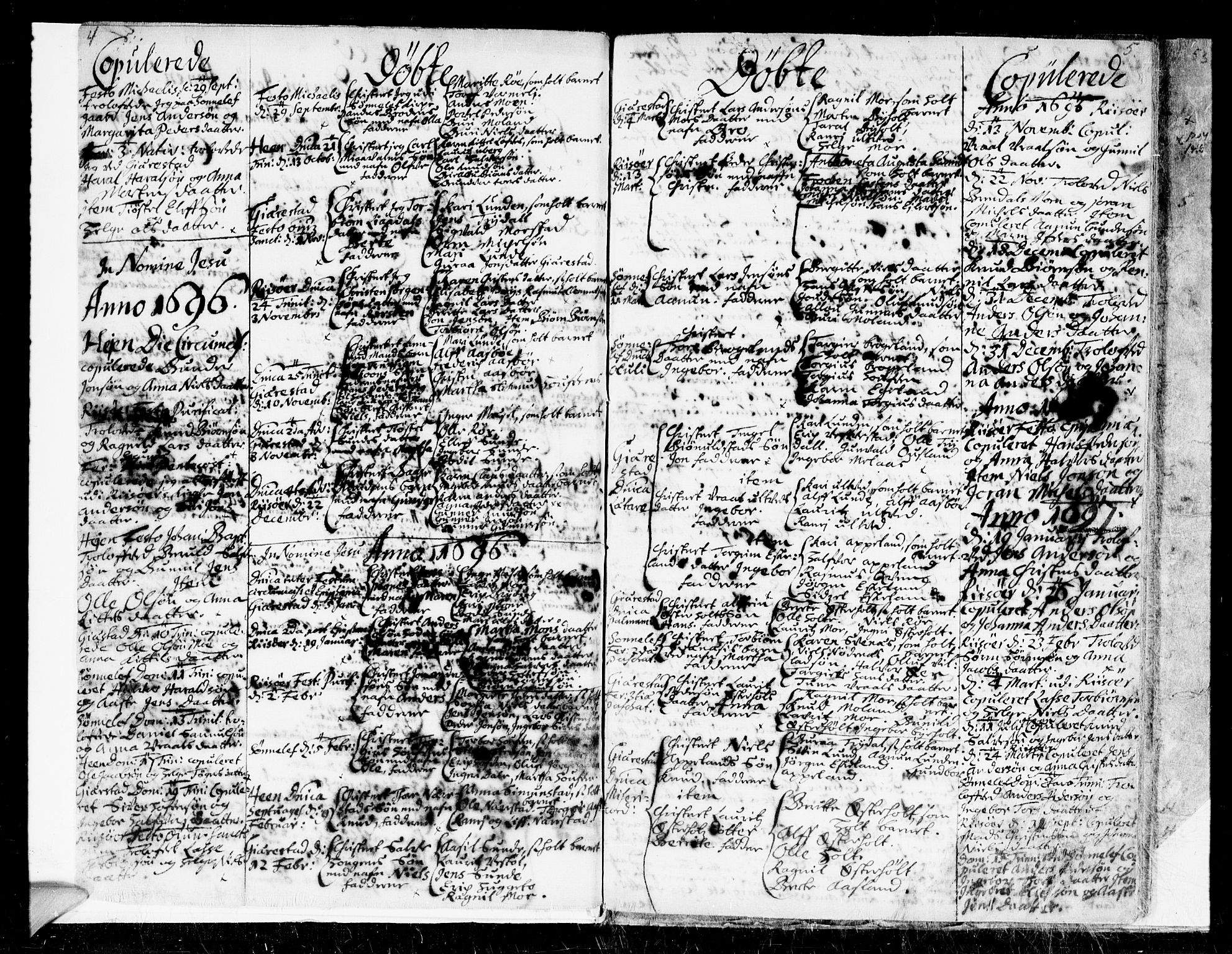 Gjerstad sokneprestkontor, SAK/1111-0014/F/Fa/Faa/L0001: Parish register (official) no. A 1, 1695-1717, p. 4-5