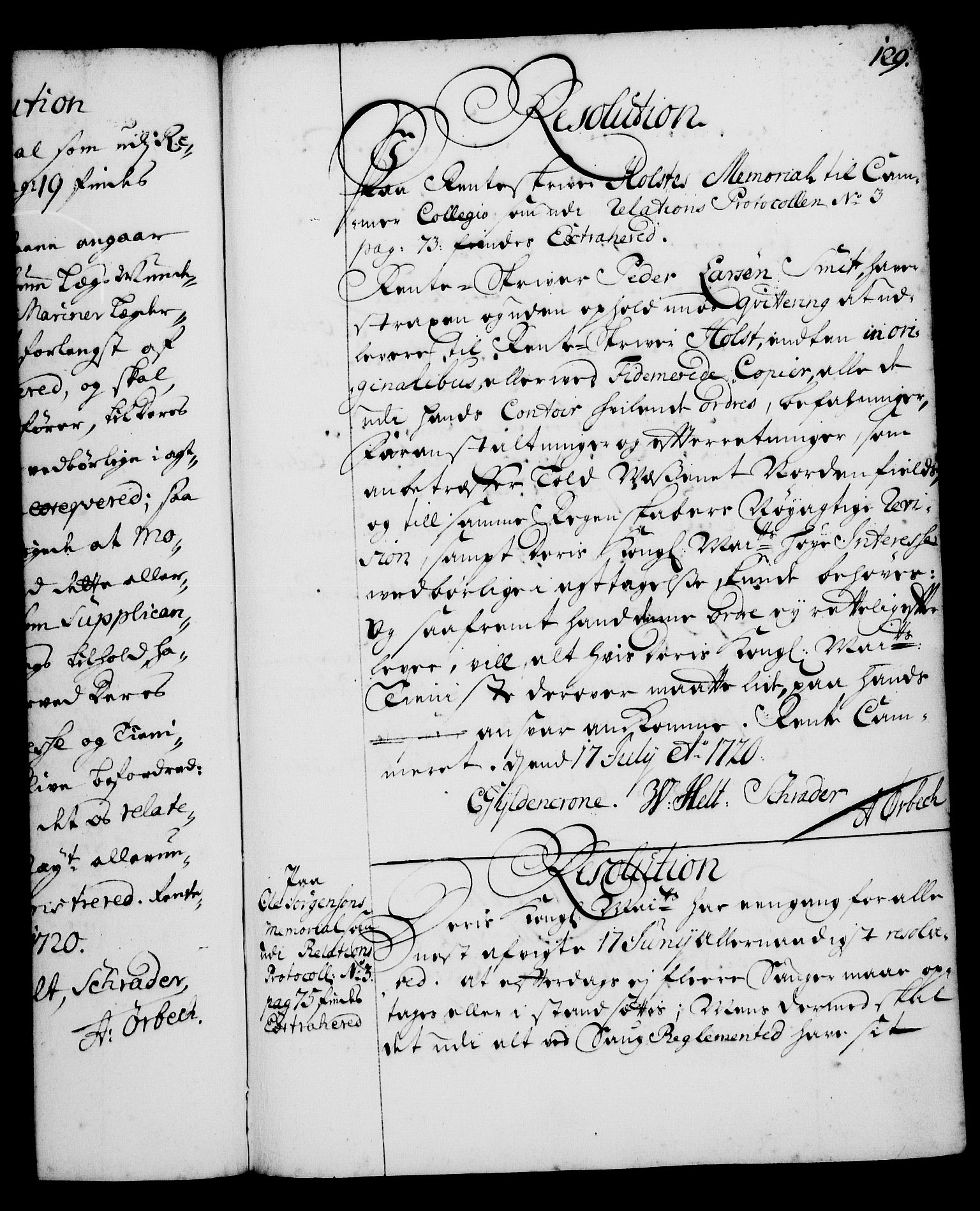 Rentekammeret, Kammerkanselliet, RA/EA-3111/G/Gg/Gga/L0001: Norsk ekspedisjonsprotokoll med register (merket RK 53.1), 1720-1723, p. 129
