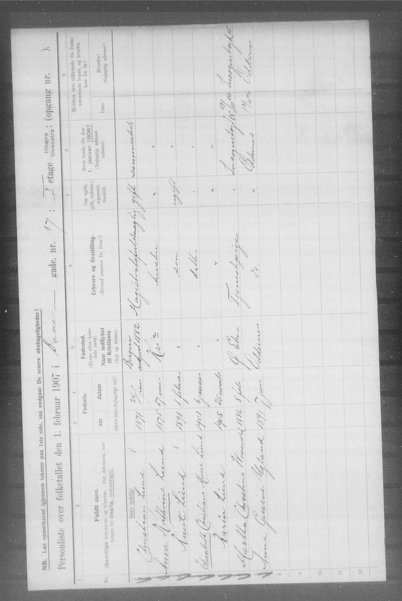 OBA, Municipal Census 1907 for Kristiania, 1907, p. 9176