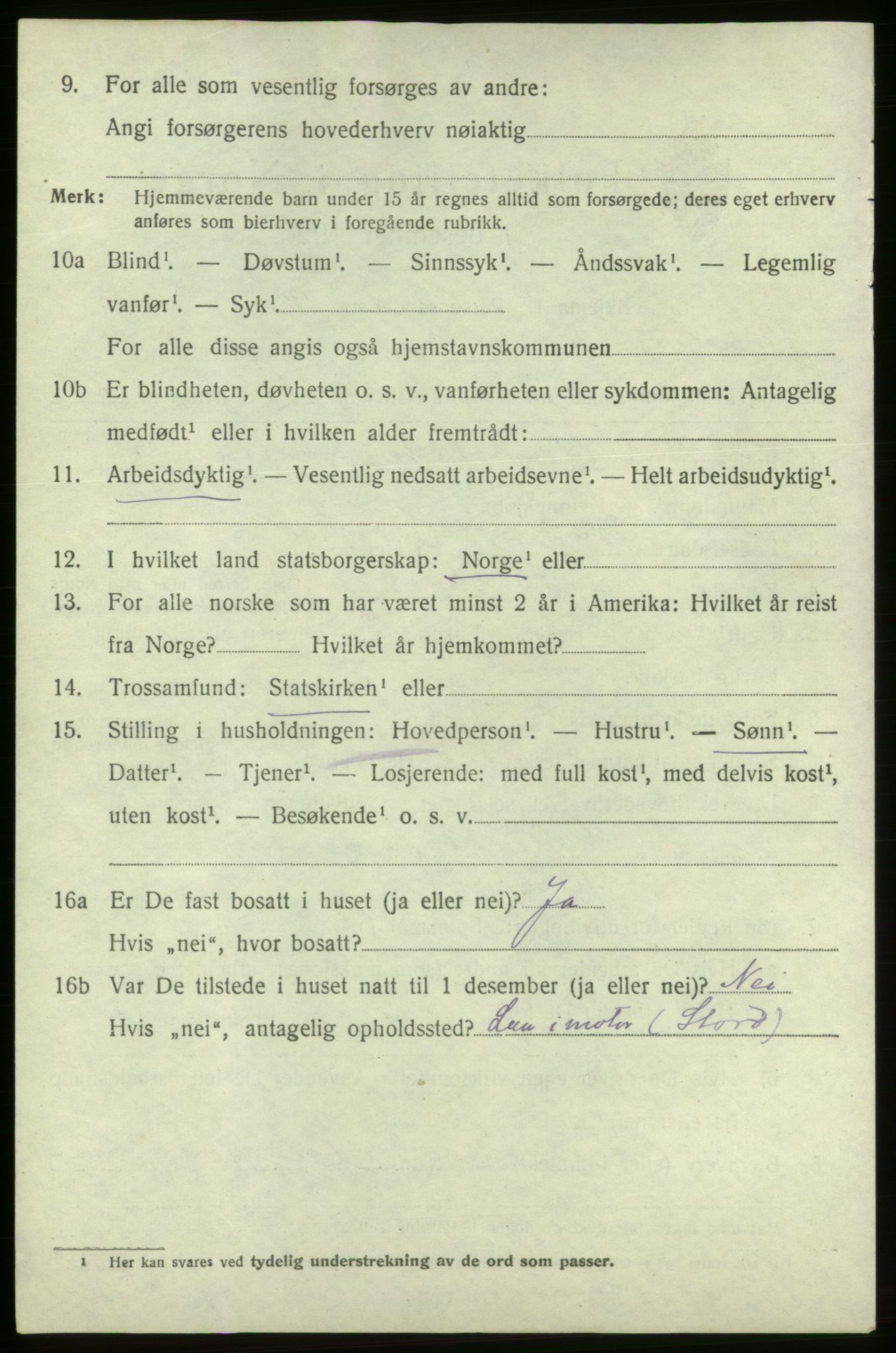 SAB, 1920 census for Bremnes, 1920, p. 6109