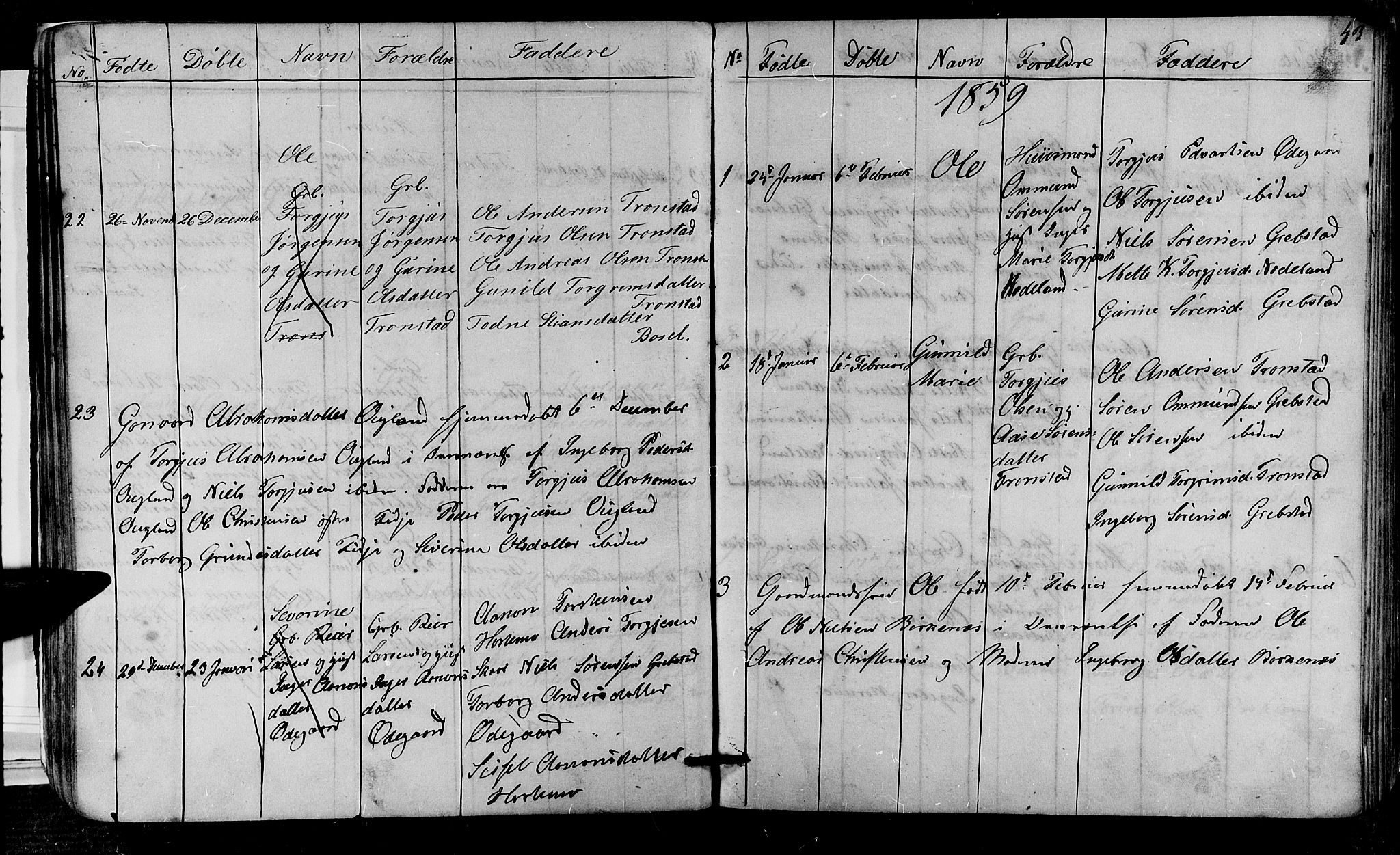 Søgne sokneprestkontor, SAK/1111-0037/F/Fb/Fba/L0002: Parish register (copy) no. B 2, 1848-1873, p. 43