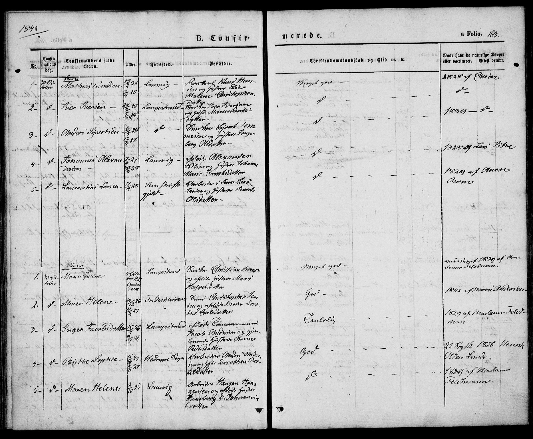 Larvik kirkebøker, SAKO/A-352/F/Fb/L0003: Parish register (official) no. II 3, 1842-1856, p. 163