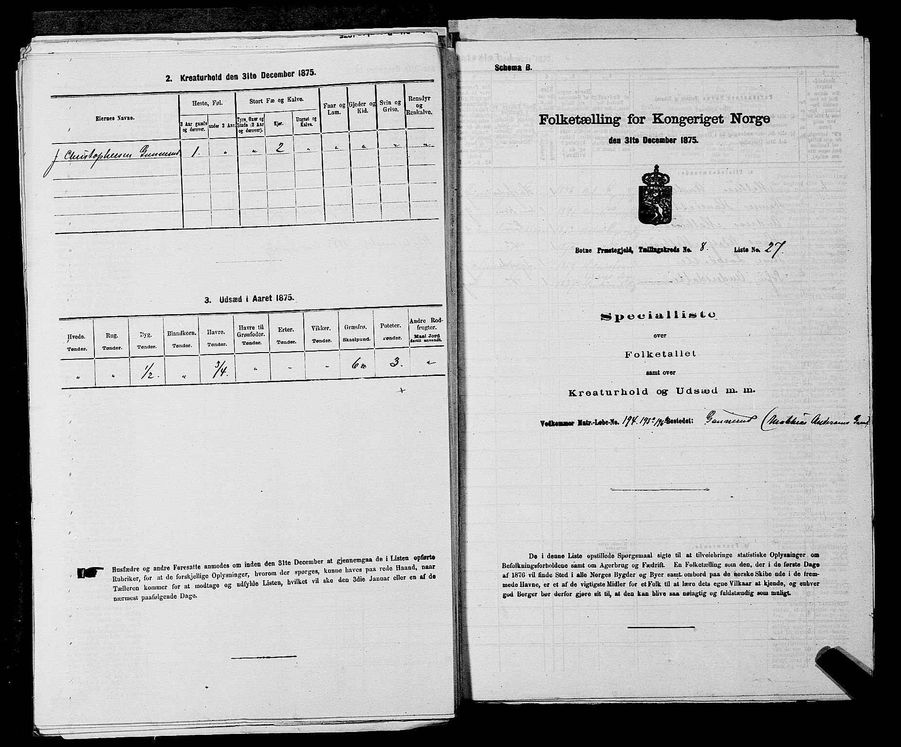 SAKO, 1875 census for 0715P Botne, 1875, p. 689