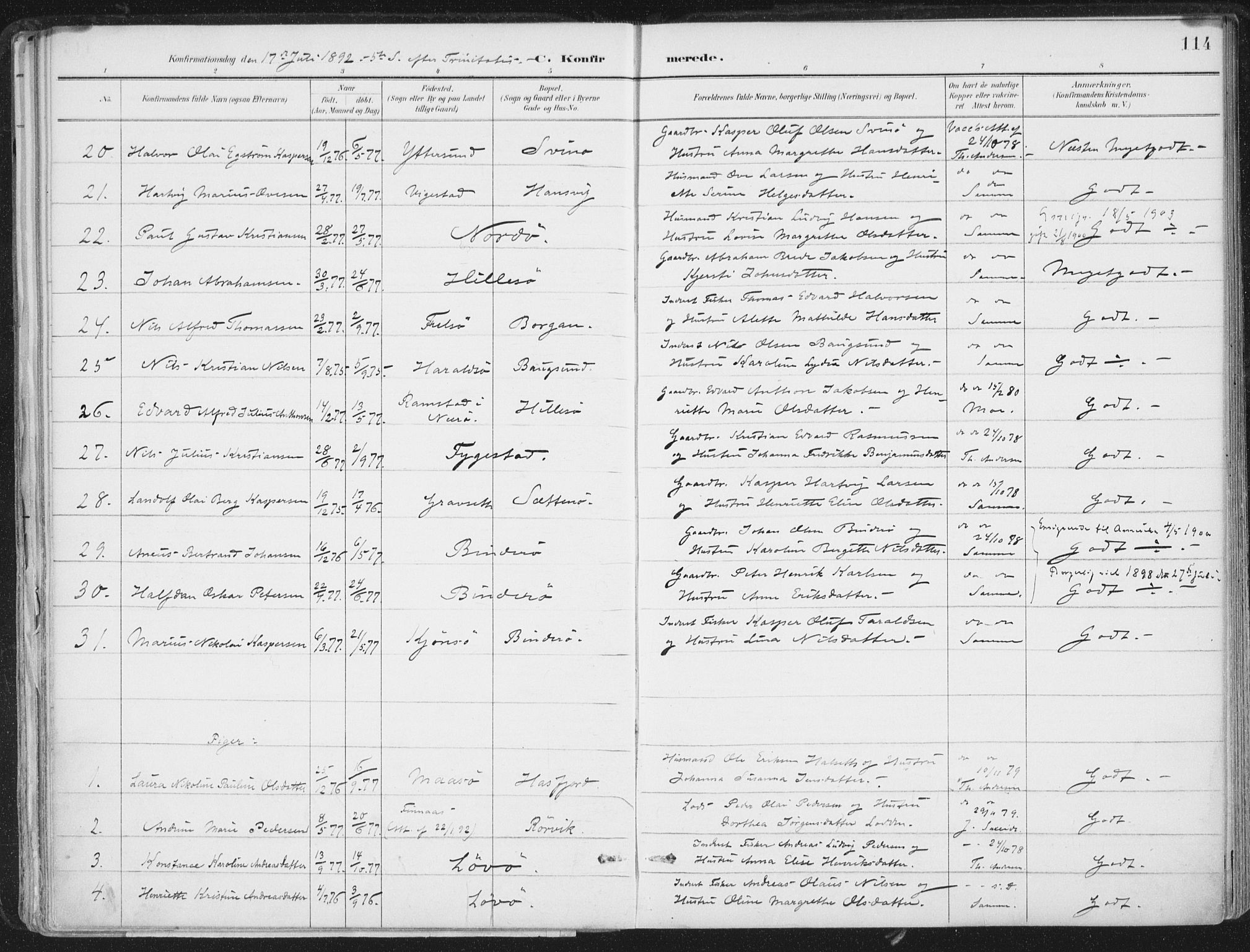 Ministerialprotokoller, klokkerbøker og fødselsregistre - Nord-Trøndelag, SAT/A-1458/786/L0687: Parish register (official) no. 786A03, 1888-1898, p. 114