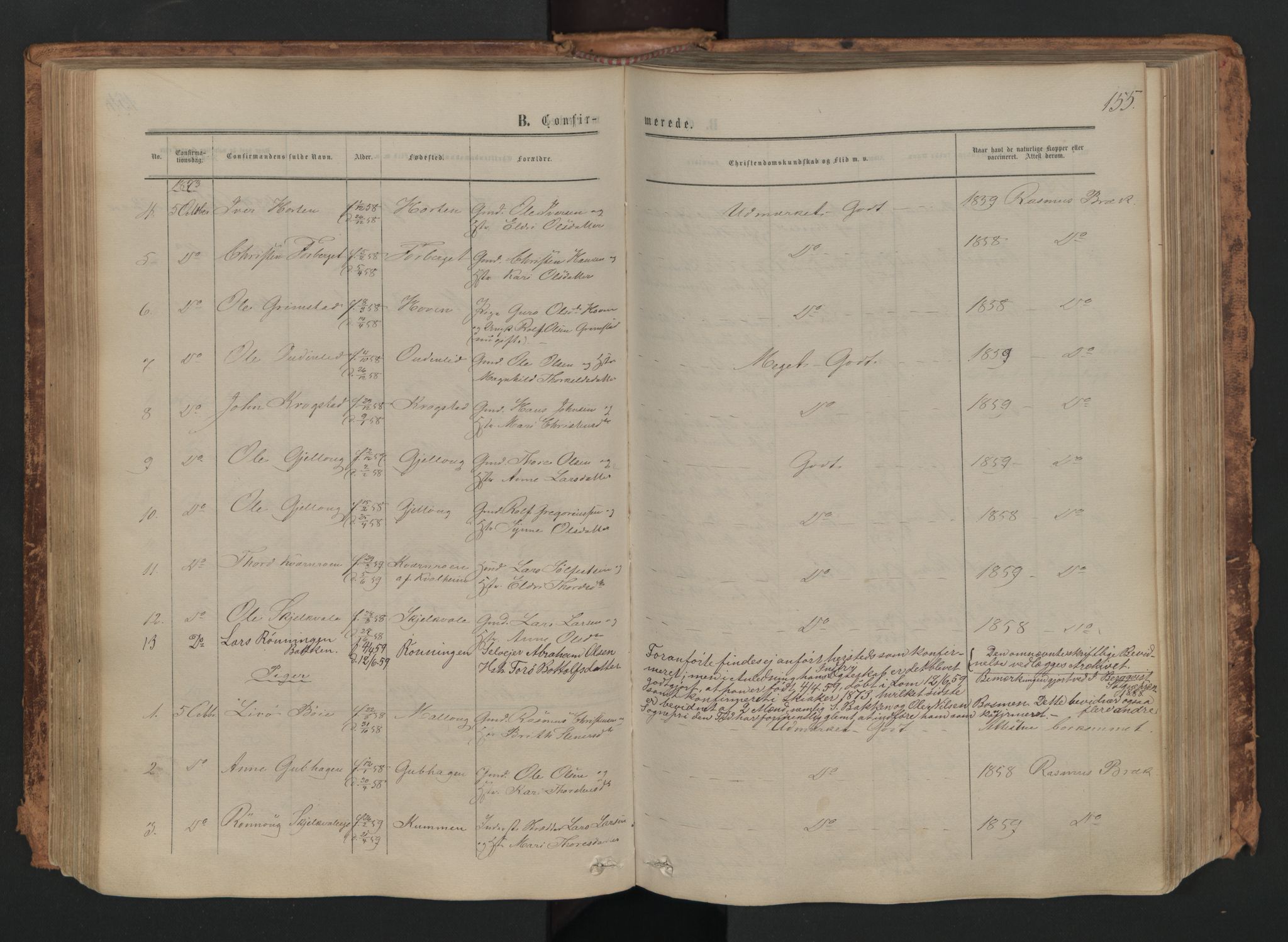 Skjåk prestekontor, SAH/PREST-072/H/Ha/Haa/L0001: Parish register (official) no. 1, 1863-1879, p. 155