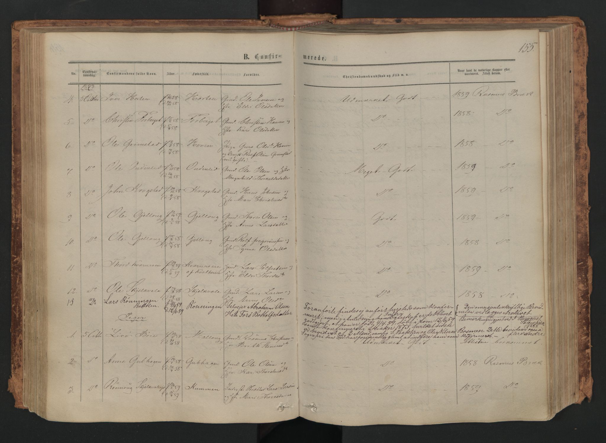 Skjåk prestekontor, AV/SAH-PREST-072/H/Ha/Haa/L0001: Parish register (official) no. 1, 1863-1879, p. 155