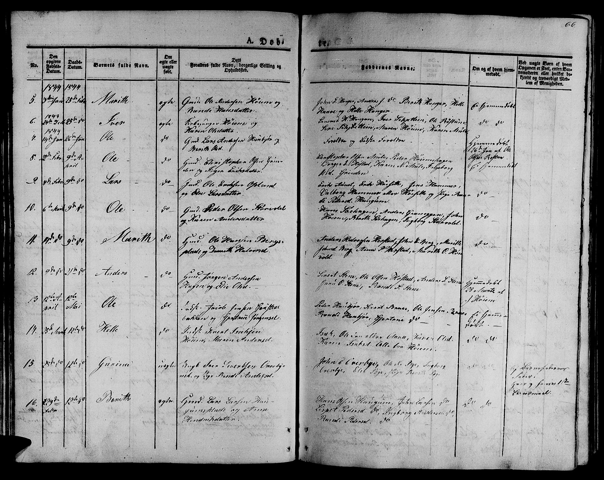 Ministerialprotokoller, klokkerbøker og fødselsregistre - Sør-Trøndelag, AV/SAT-A-1456/612/L0374: Parish register (official) no. 612A07 /1, 1829-1845, p. 66