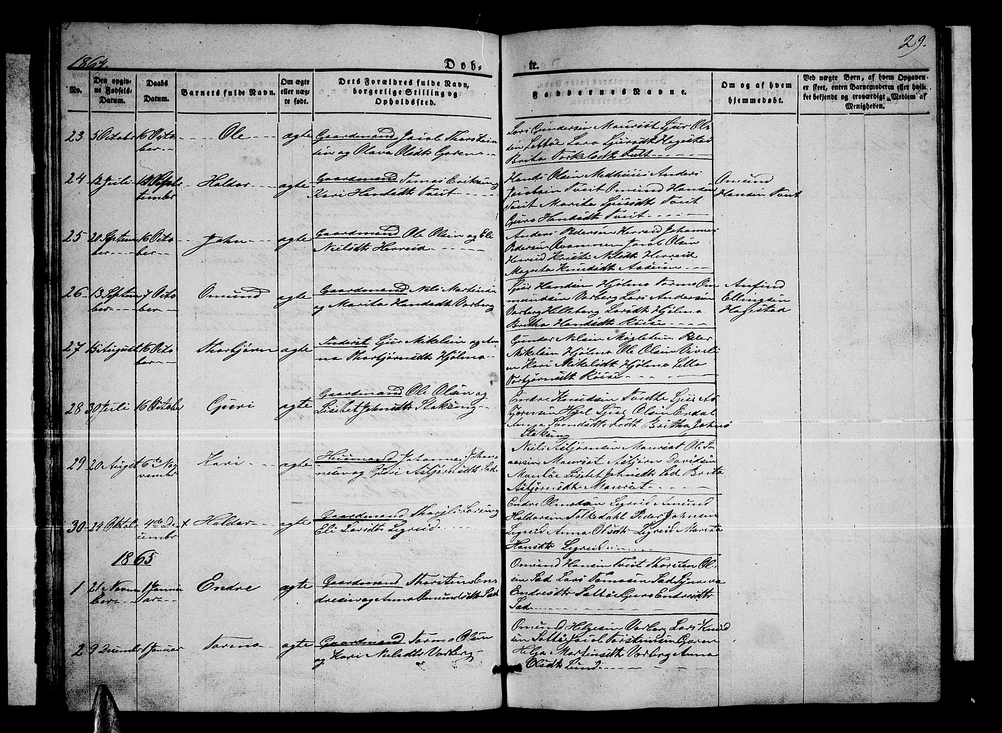 Ullensvang sokneprestembete, SAB/A-78701/H/Hab: Parish register (copy) no. C 1, 1855-1871, p. 29