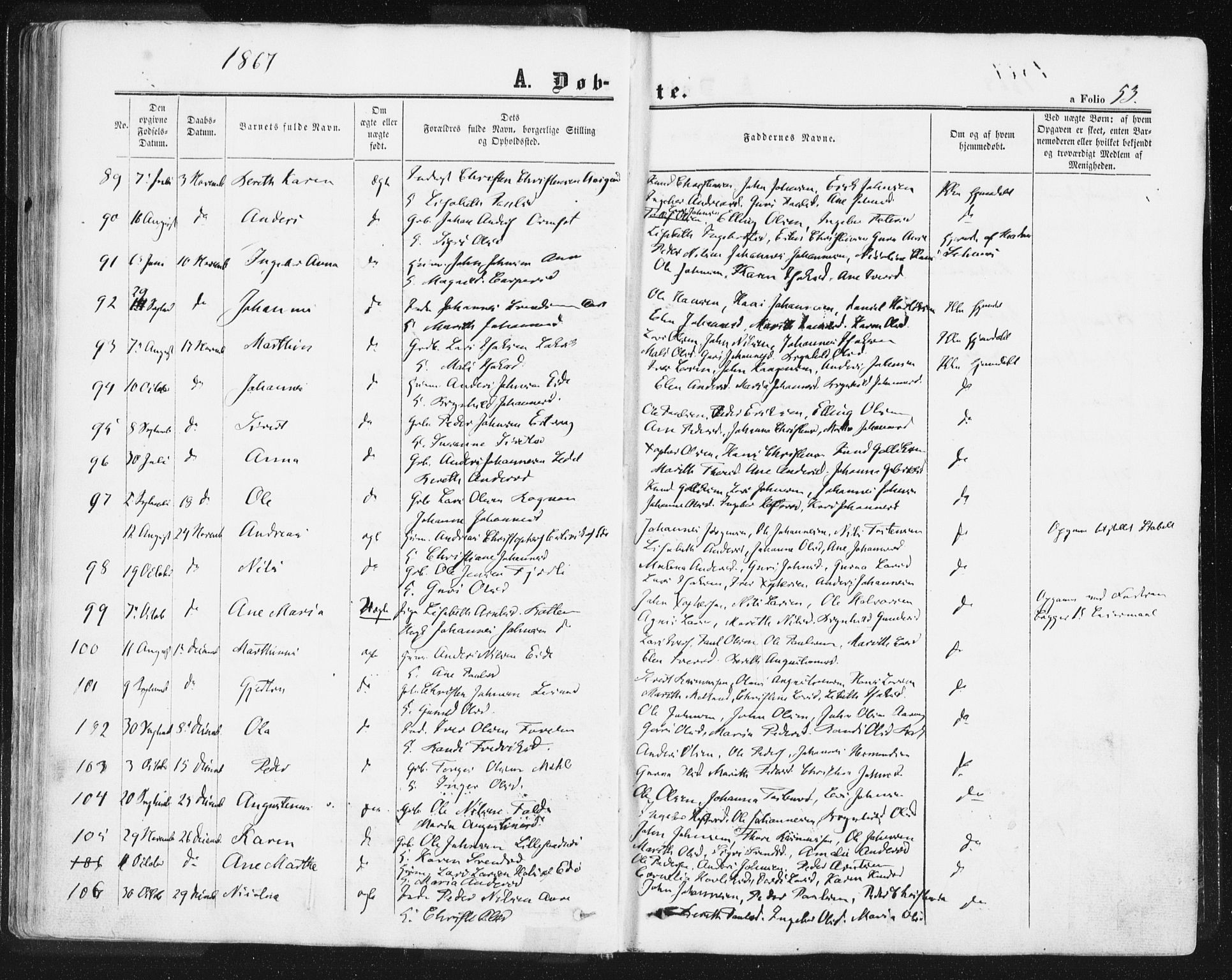 Ministerialprotokoller, klokkerbøker og fødselsregistre - Møre og Romsdal, SAT/A-1454/578/L0905: Parish register (official) no. 578A04, 1859-1877, p. 53