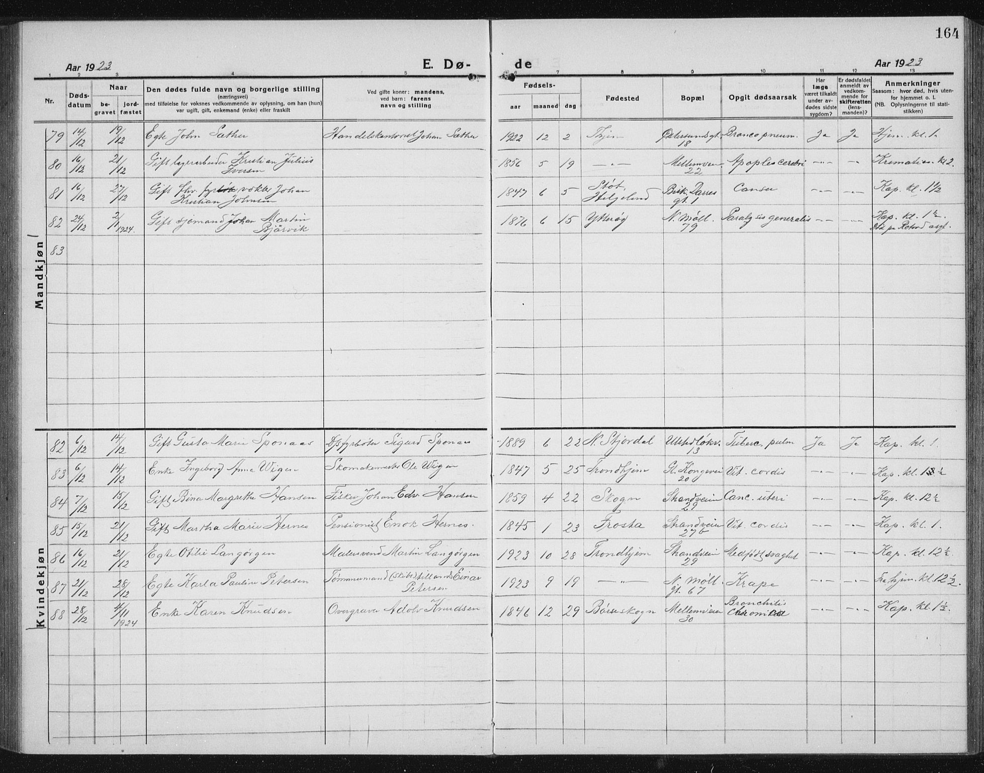 Ministerialprotokoller, klokkerbøker og fødselsregistre - Sør-Trøndelag, SAT/A-1456/605/L0260: Parish register (copy) no. 605C07, 1922-1942, p. 164