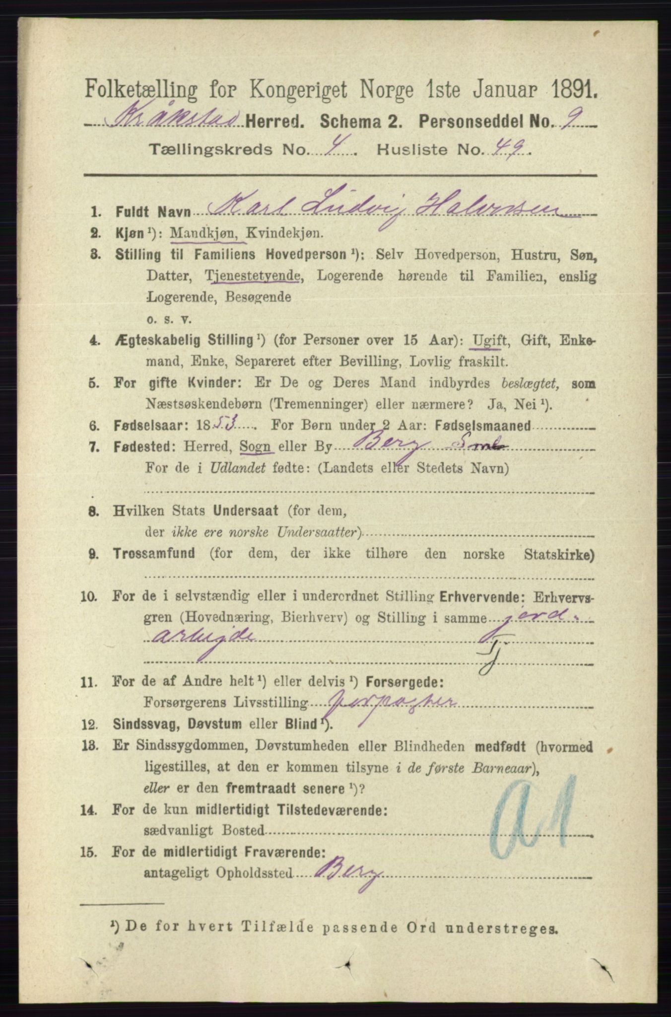 RA, 1891 census for 0212 Kråkstad, 1891, p. 2097