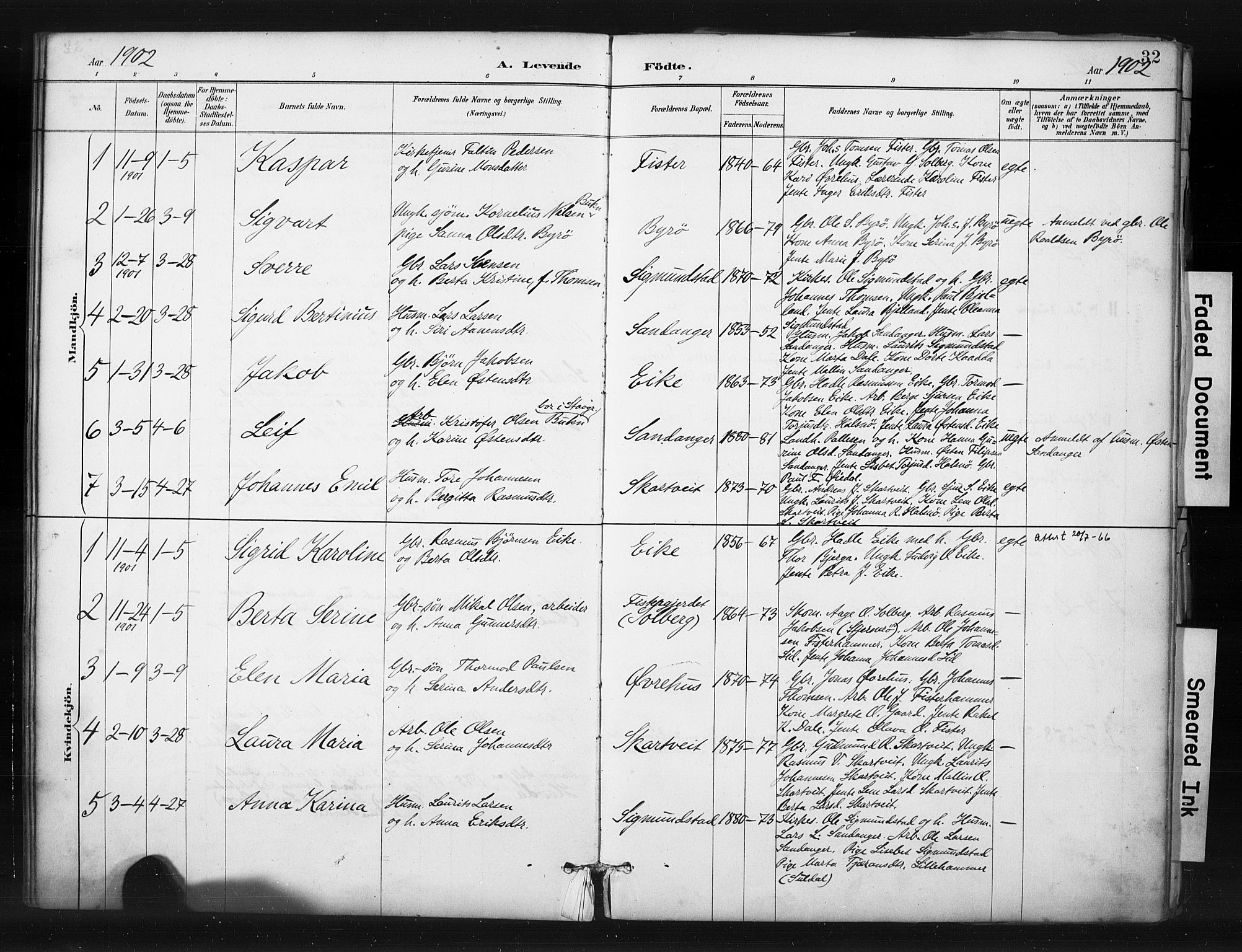 Hjelmeland sokneprestkontor, SAST/A-101843/01/IV/L0015: Parish register (official) no. A 15, 1887-1910, p. 32