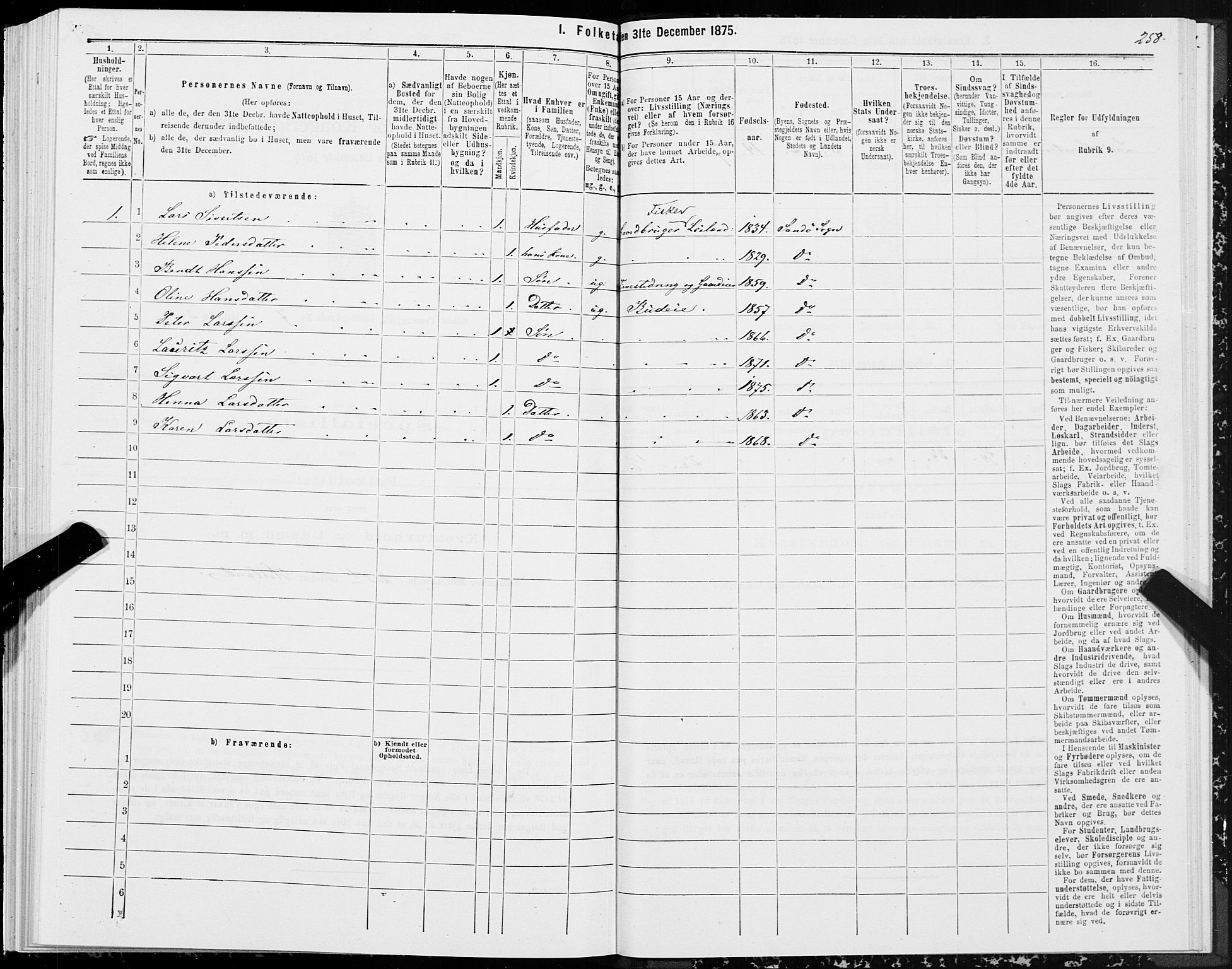 SAT, 1875 census for 1514P Sande, 1875, p. 3258