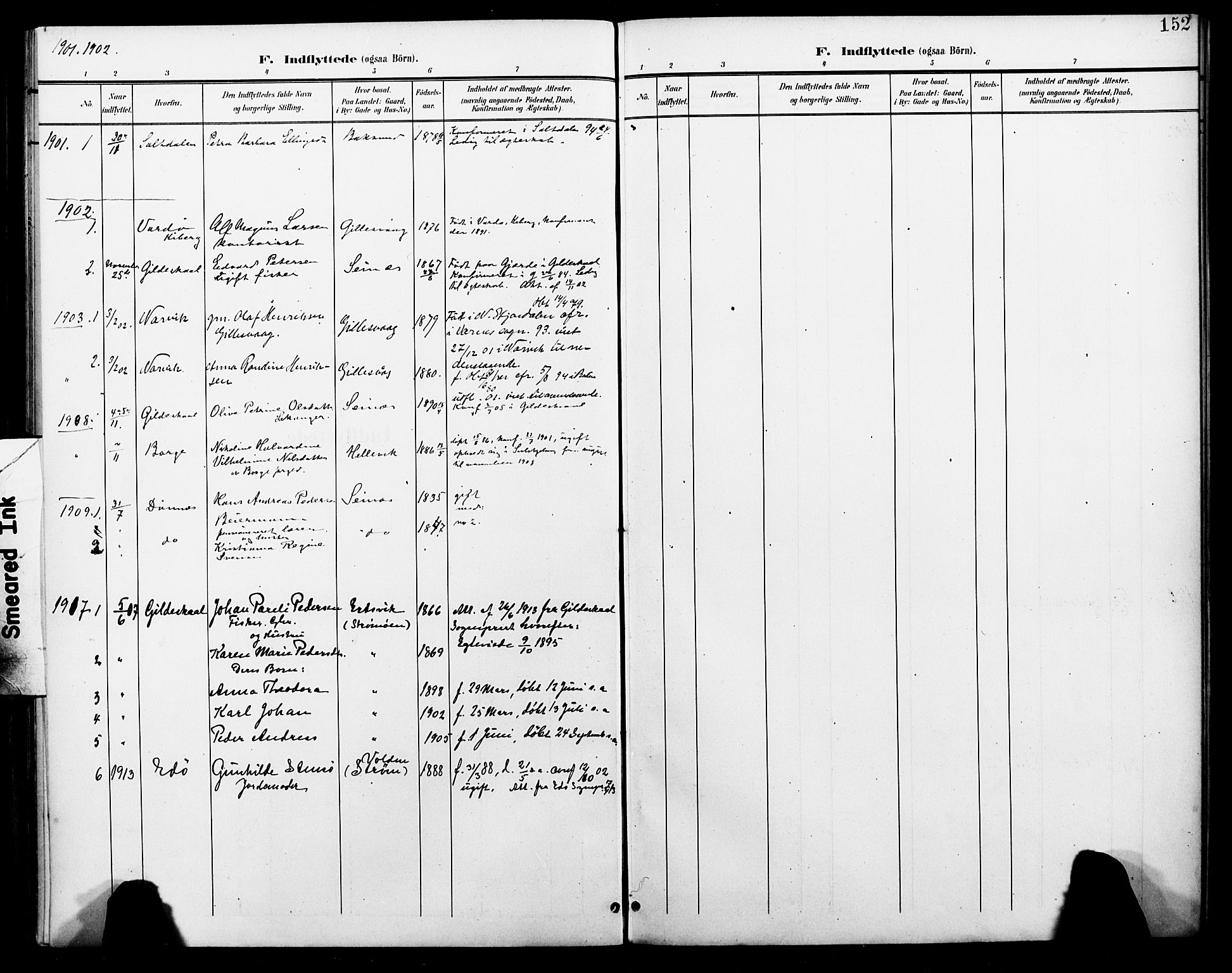 Ministerialprotokoller, klokkerbøker og fødselsregistre - Nordland, SAT/A-1459/804/L0088: Parish register (copy) no. 804C01, 1901-1917, p. 152