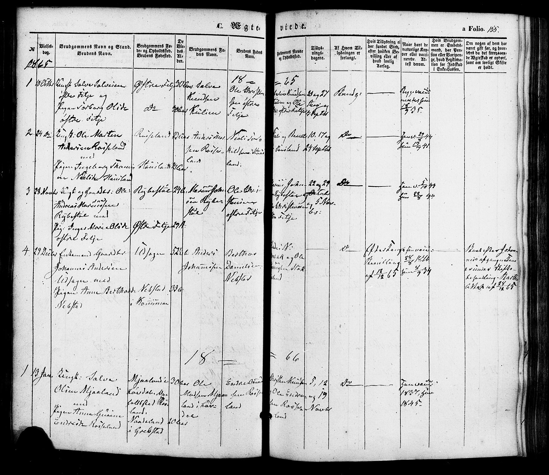 Søgne sokneprestkontor, SAK/1111-0037/F/Fa/Faa/L0002: Parish register (official) no. A 2, 1854-1882, p. 155