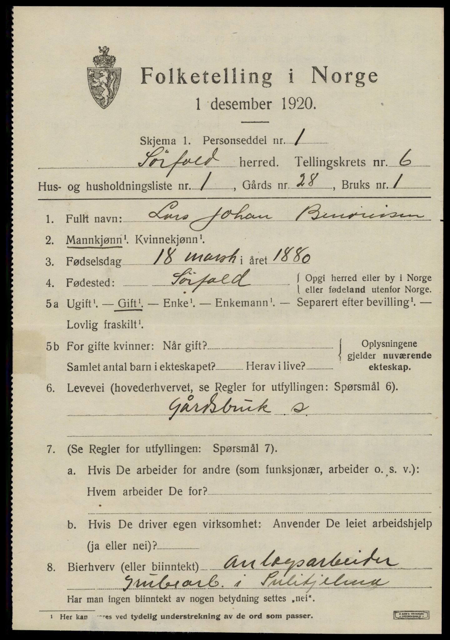 SAT, 1920 census for Sørfold, 1920, p. 3305